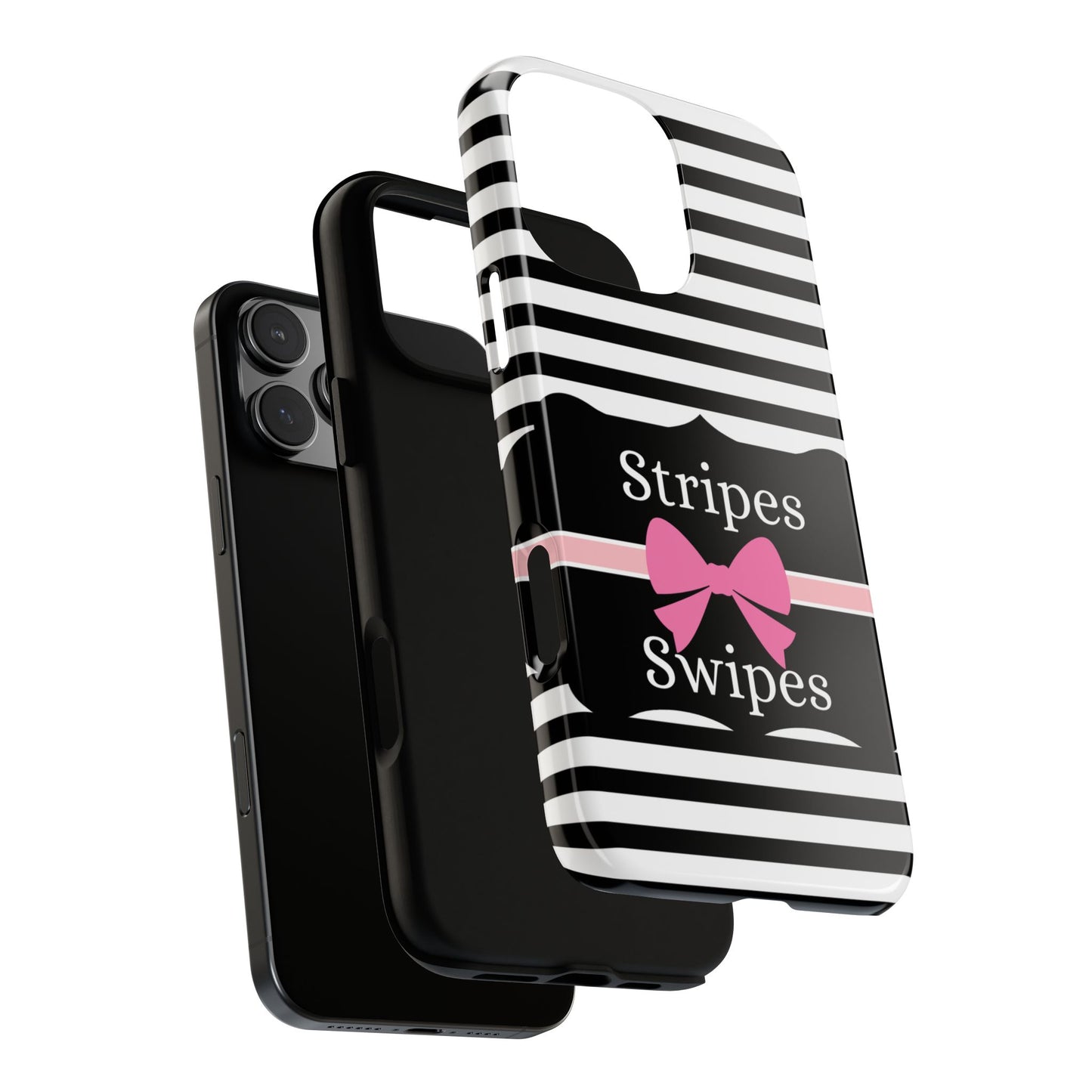 Phone Case iPhone 16/15/14 - Black/White/Pink Stripes & Swipes Tough Case