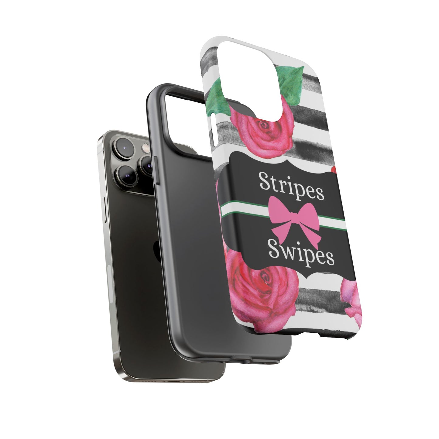 Phone Case iPhone 16/15/14 - Black/White Rose Stripes & Swipes Tough Case