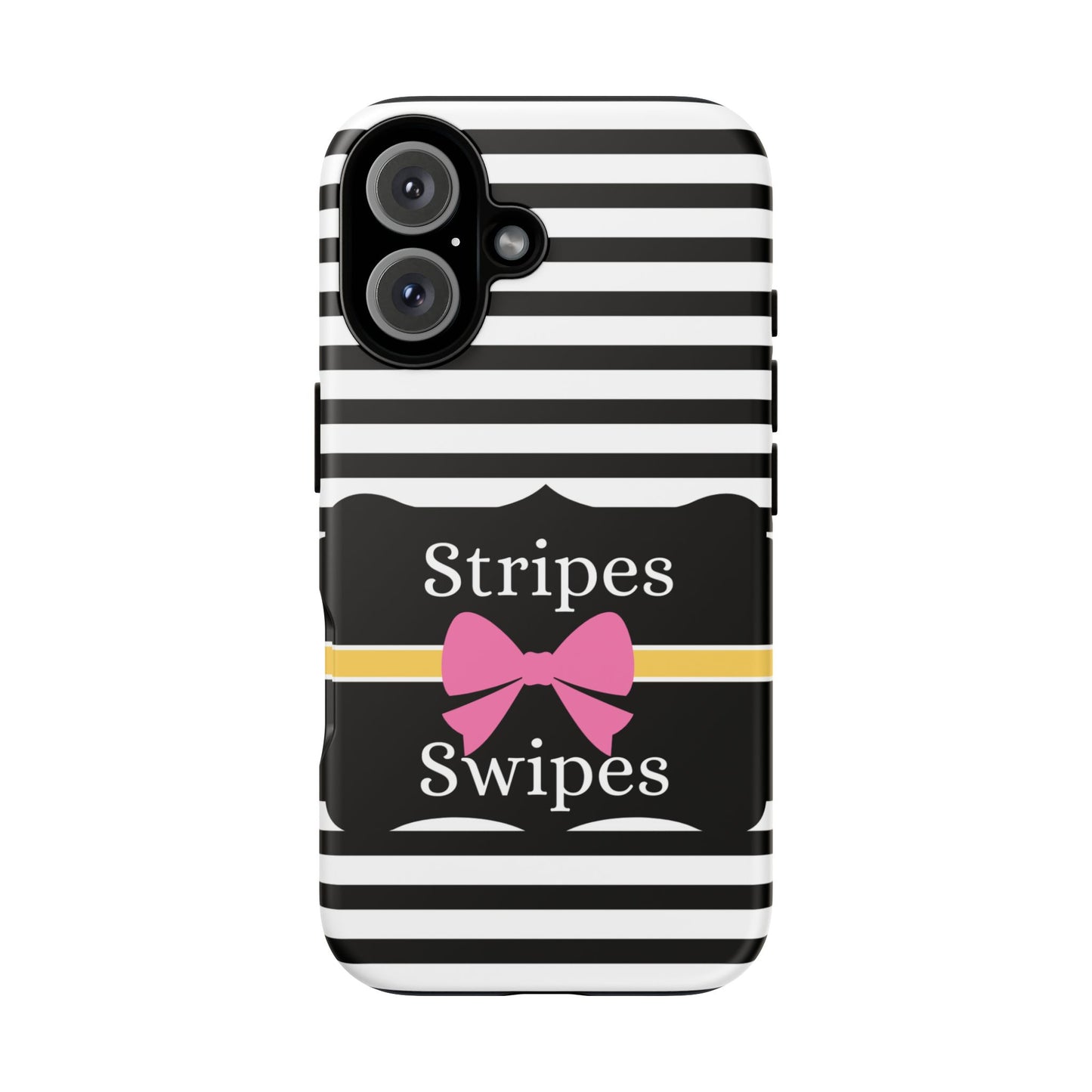 Phone Case iPhone 16/15/14 - Black/White/Yellow Stripes & Swipes Tough Case