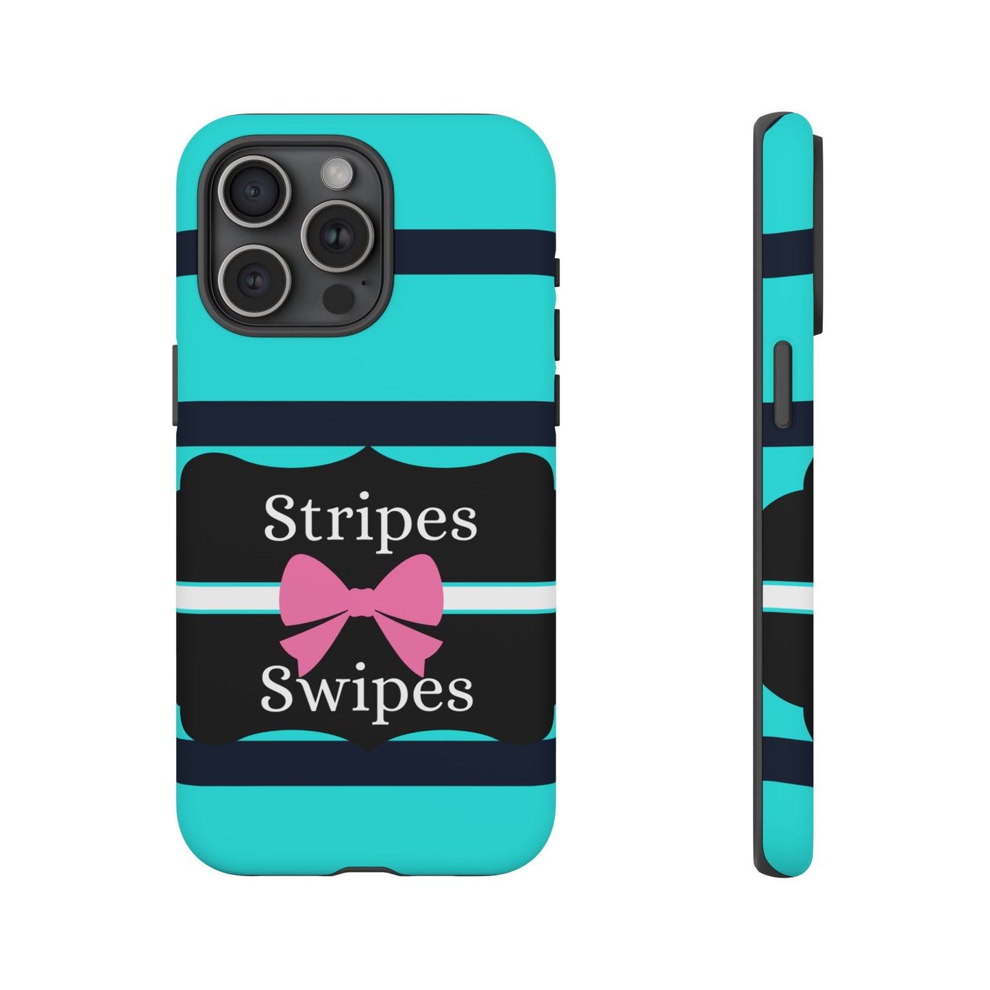 Phone Case iPhone 16/15/14 - Blue/Black Stripes & Swipes Tough Case