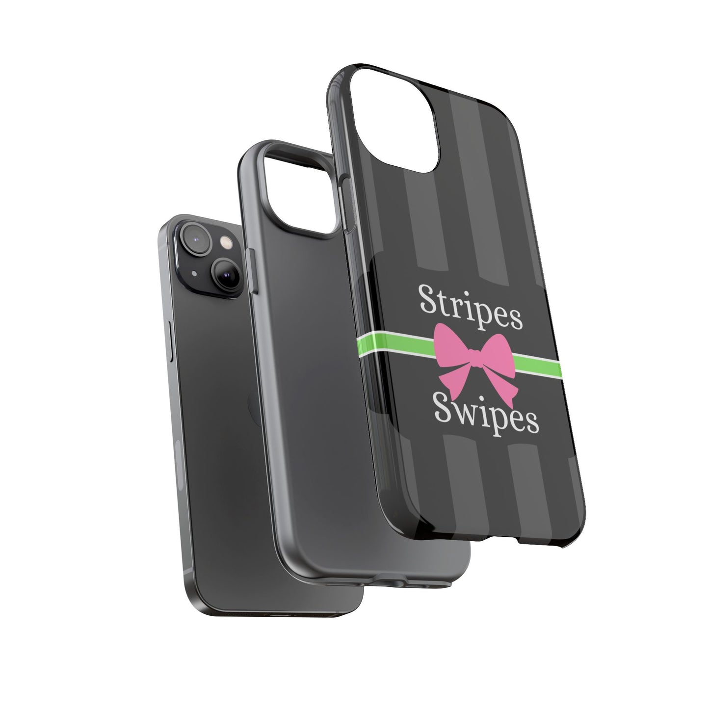 Phone Case iPhone 16/15/14 - Black/Gray/Pink Stripes & Swipes Tough Case