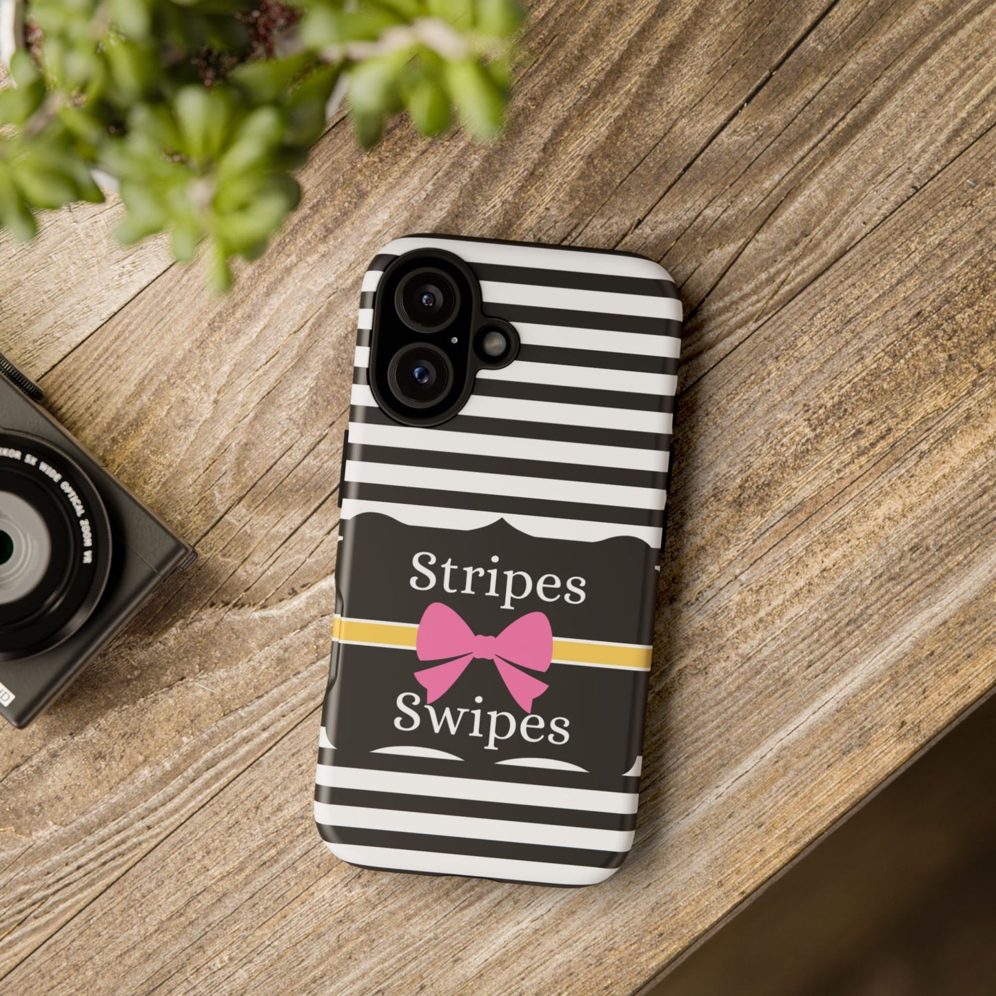 Phone Case iPhone 16/15/14 - Black/White/Yellow Stripes & Swipes Tough Case