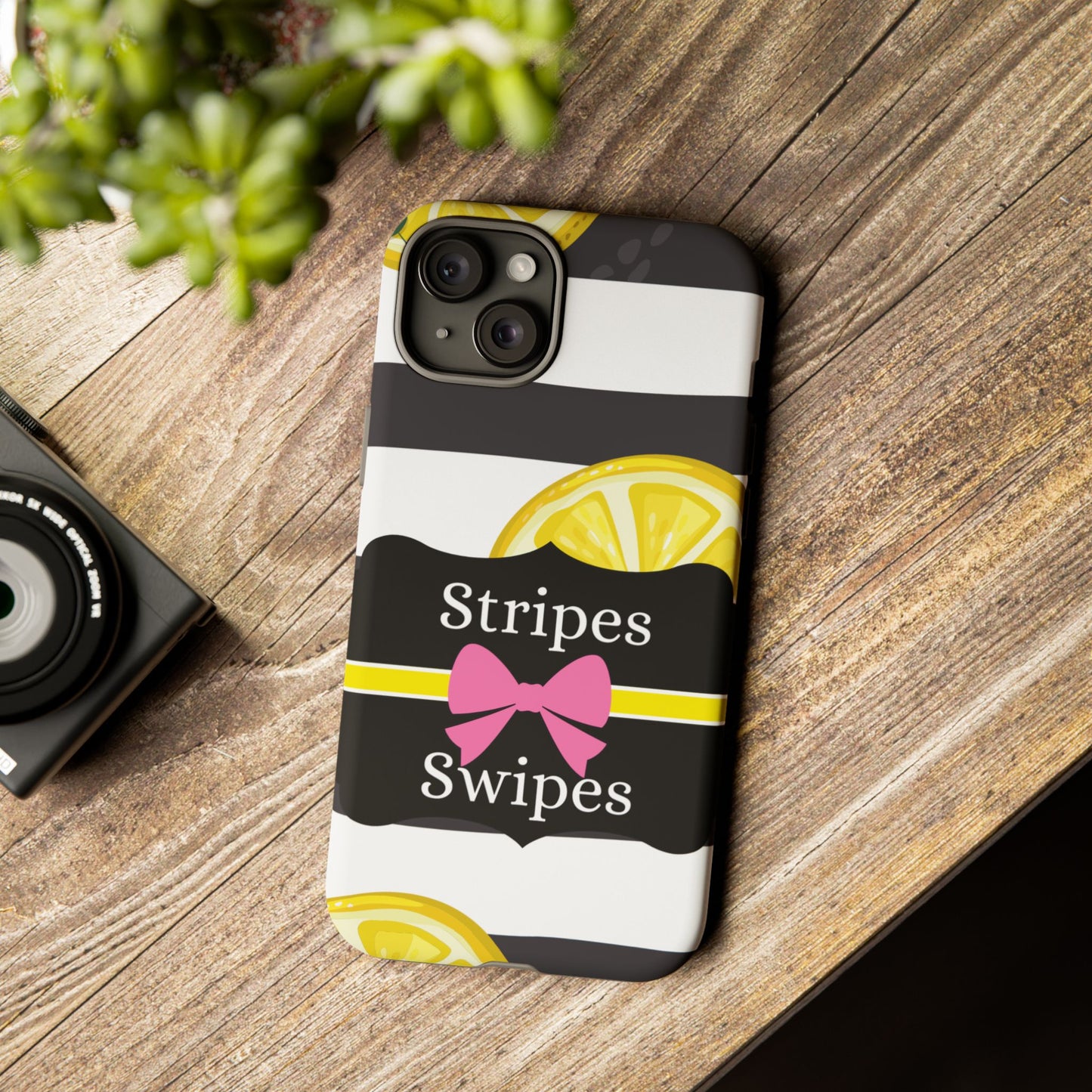 Phone Case iPhone 16/15/14 - Lemony Stripes & Swipes Tough Case