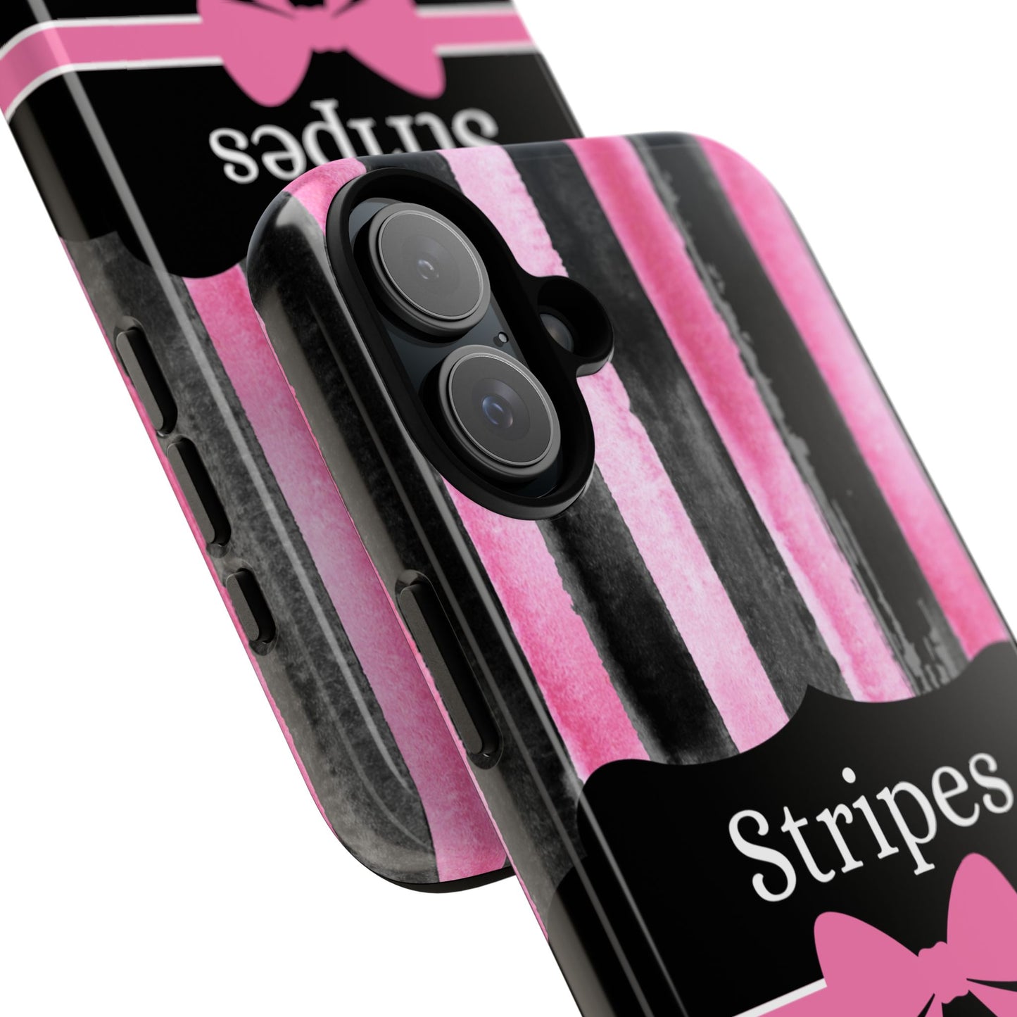 Phone Case iPhone 16/15/14 - Black/Pink Stripes & Swipes Tough Case