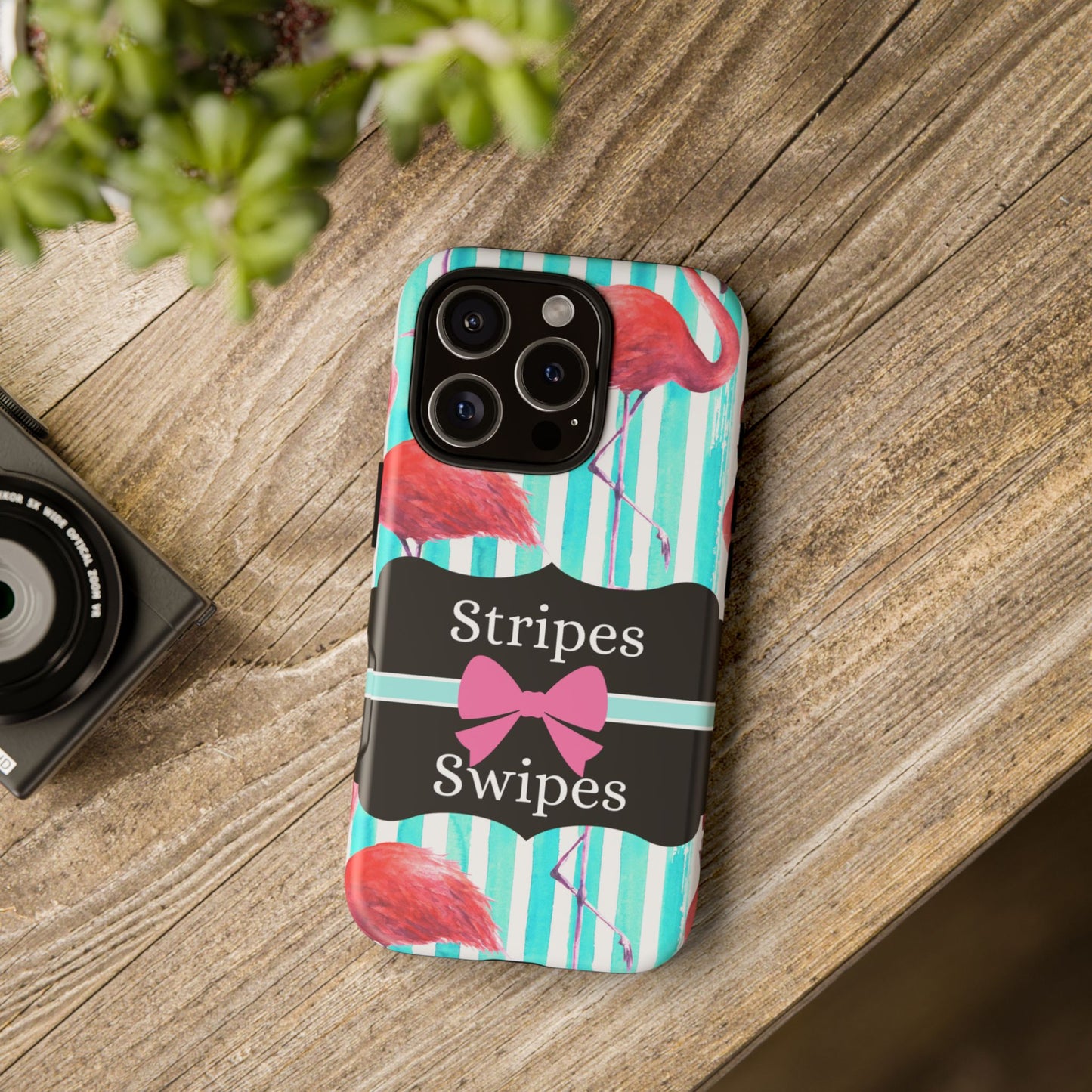 Phone Case iPhone 16/15/14 - Flamingo Stripes & Swipes Tough Case