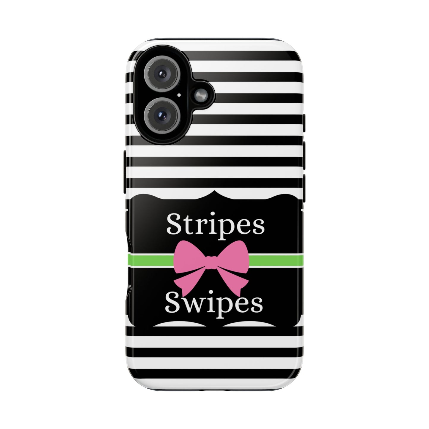 Phone Case iPhone 16/15/14 - Black/White/Green Stripes & Swipes Tough Case