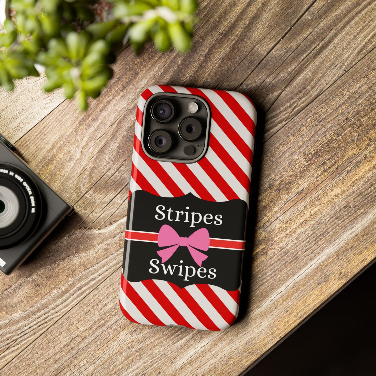 Phone Case iPhone 16/15/14 - Red/White Stripes & Swipes Tough Case