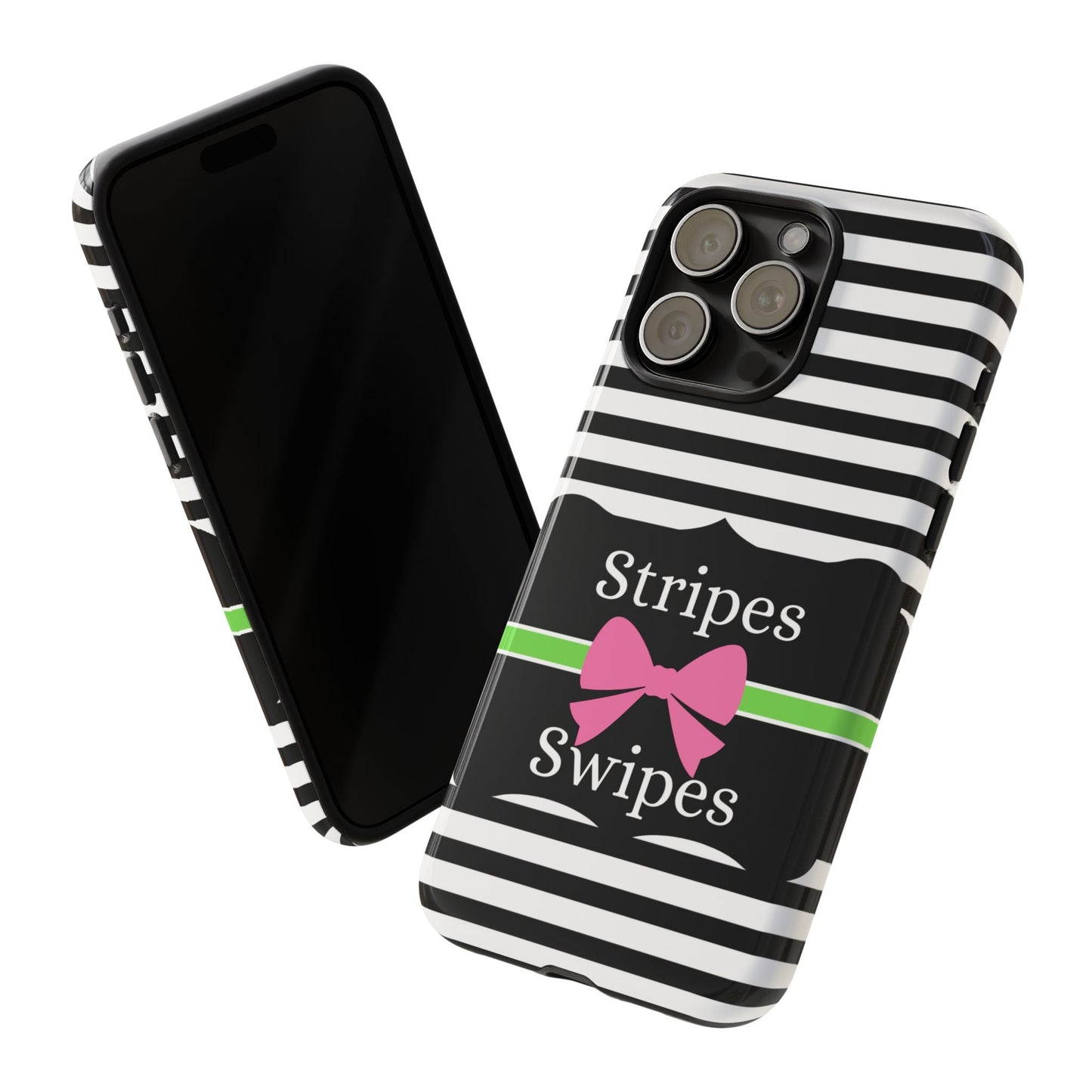 Phone Case iPhone 16/15/14 - Black/White/Green Stripes & Swipes Tough Case