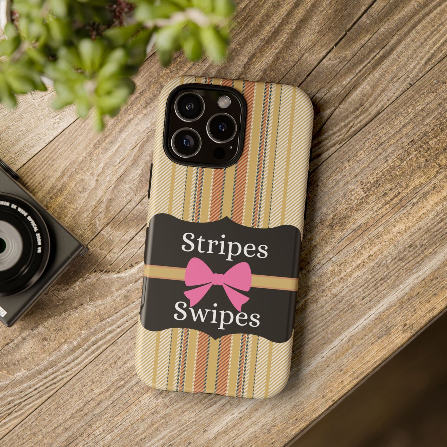 Phone Case iPhone 16/15/14 - Beige/Micro Stripes & Swipes Tough Case