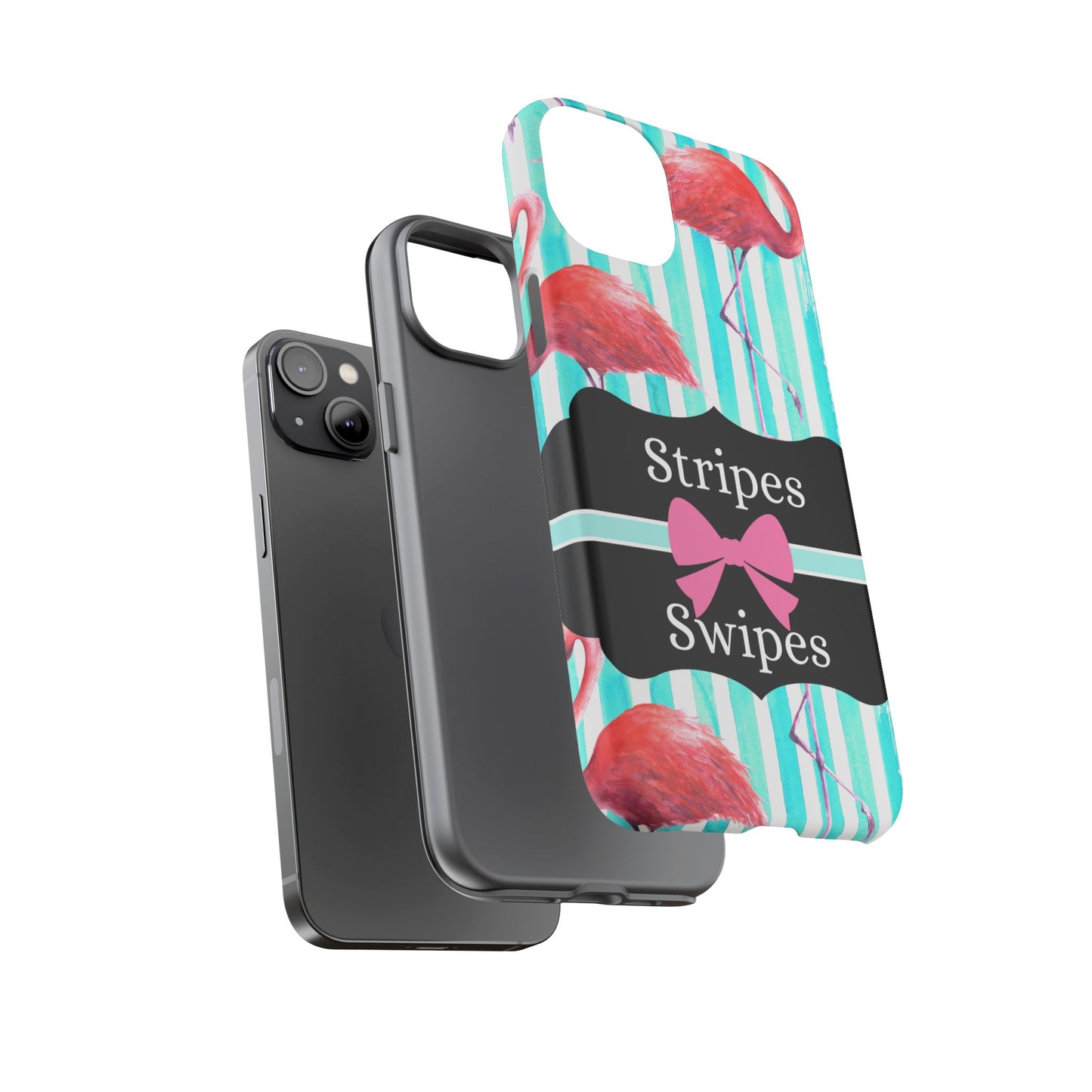 Phone Case iPhone 16/15/14 - Flamingo Stripes & Swipes Tough Case