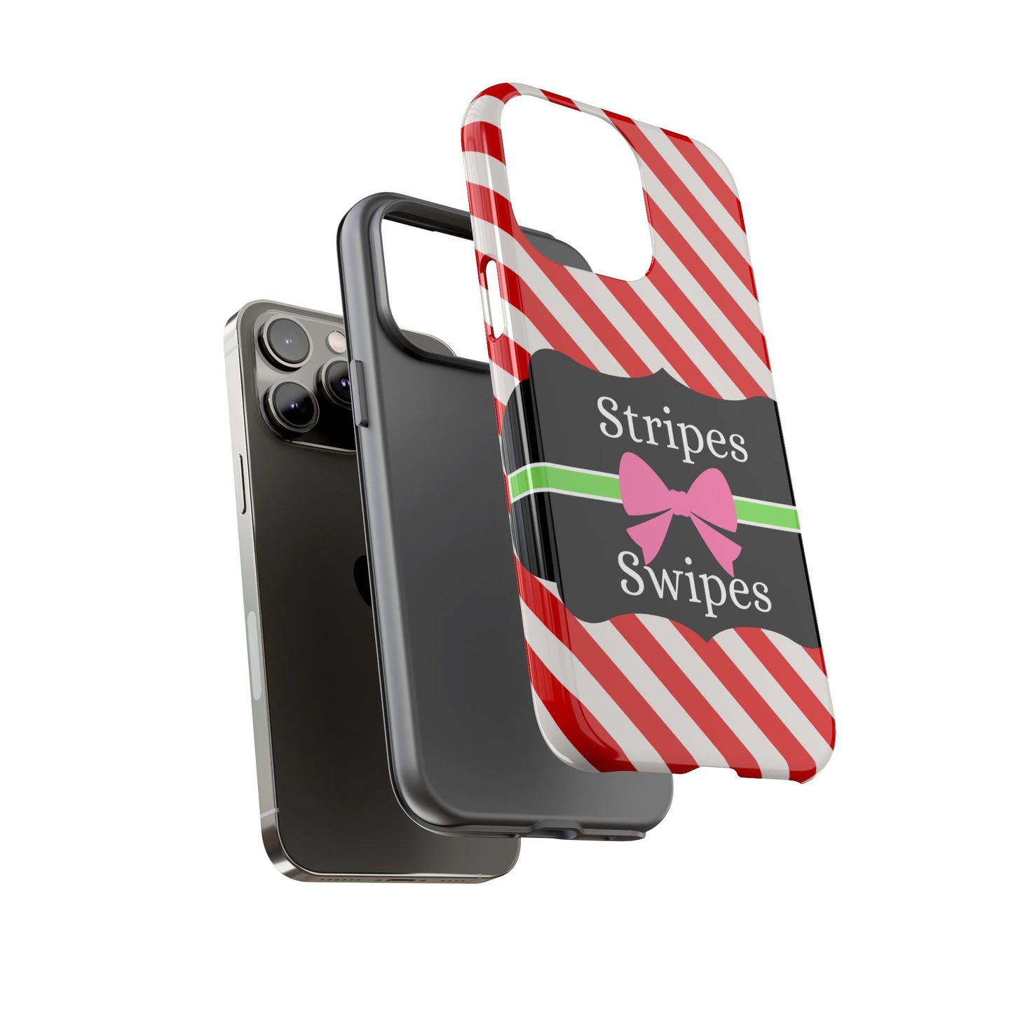 Phone Case iPhone 16/15/14 - Diagonal Red/White Stripes & Swipes Tough Case