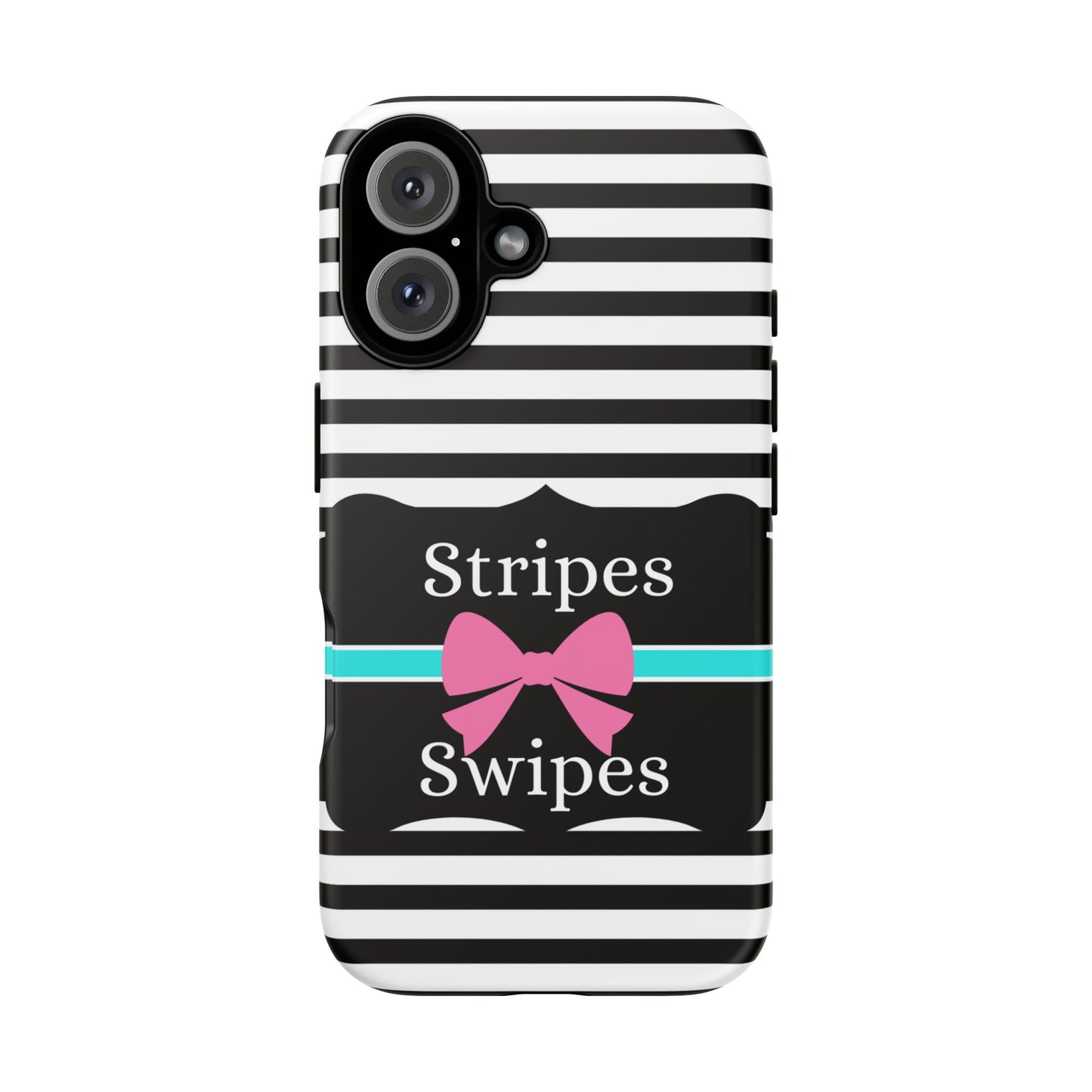 Phone Case iPhone 16/15/14 - Black/White/Blue Stripes & Swipes Tough Case