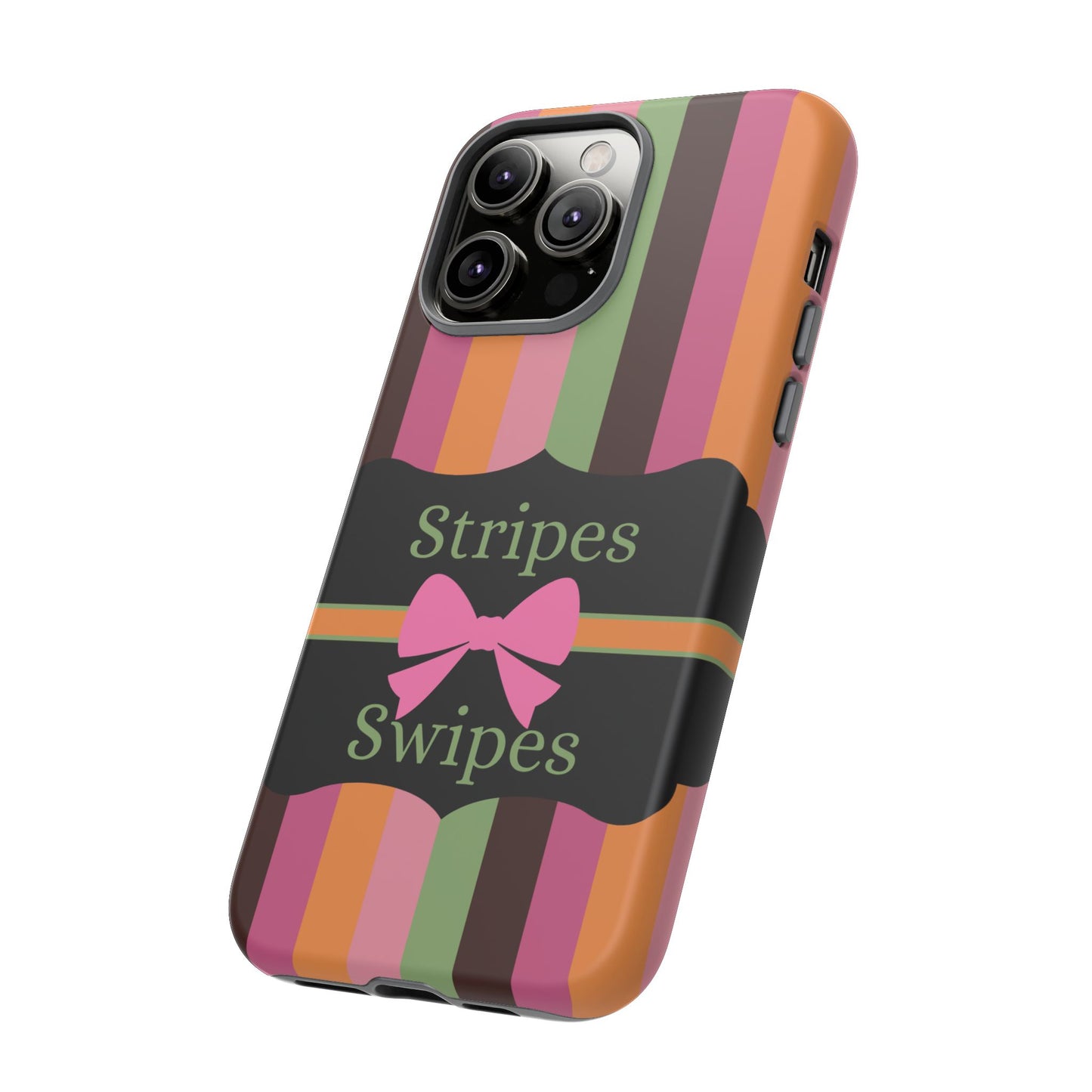 Phone Case iPhone 16/15/14 - Brown/Green Stripes & Swipes Tough Case