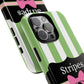 Phone Case iPhone 16/15/14 - Green/White Stripes & Swipes Tough Case