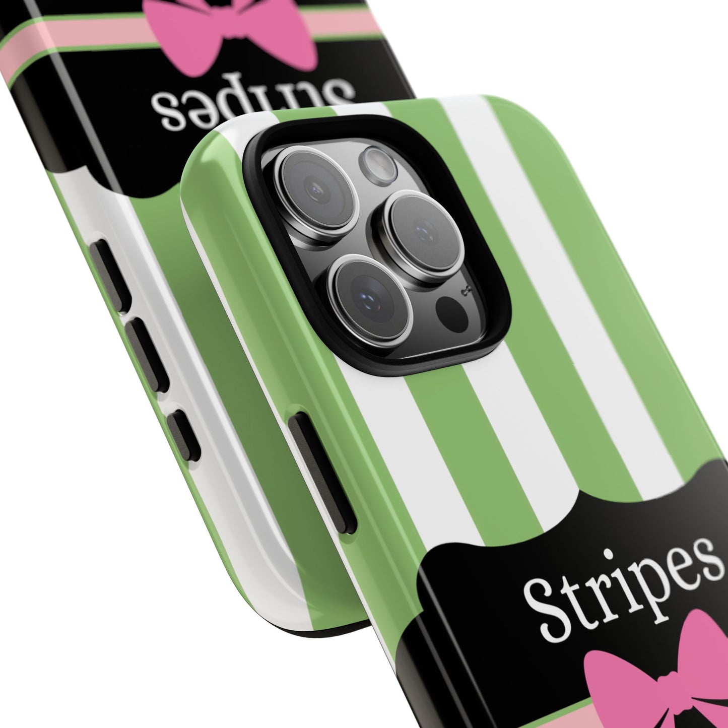 Phone Case iPhone 16/15/14 - Green/White Stripes & Swipes Tough Case