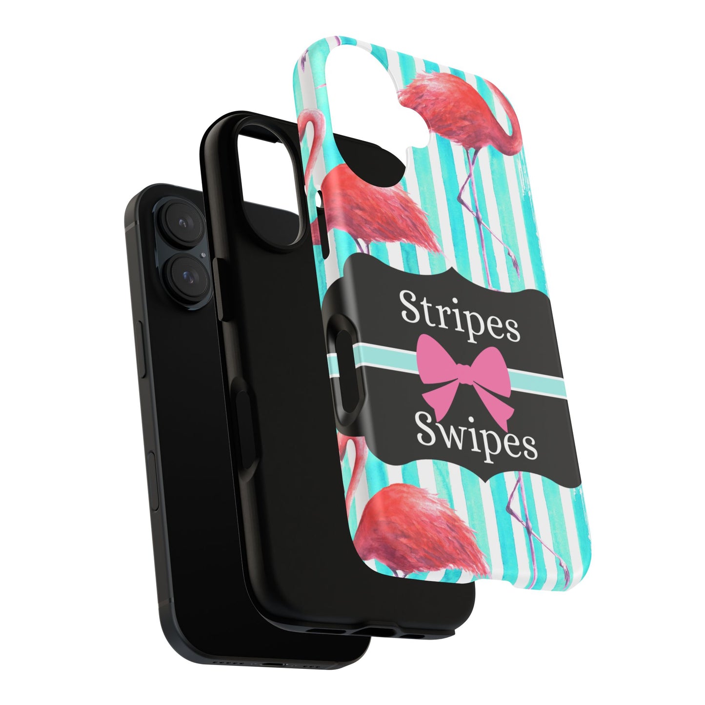 Phone Case iPhone 16/15/14 - Flamingo Stripes & Swipes Tough Case