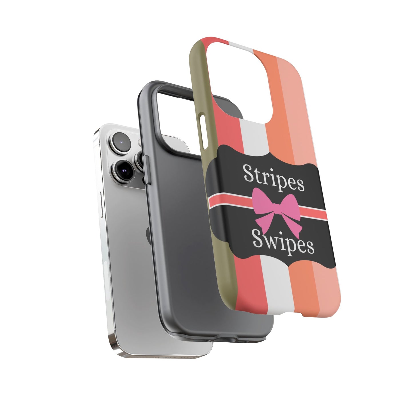 Phone Case iPhone 16/15/14 - Peachy Stripes & Swipes Tough Case