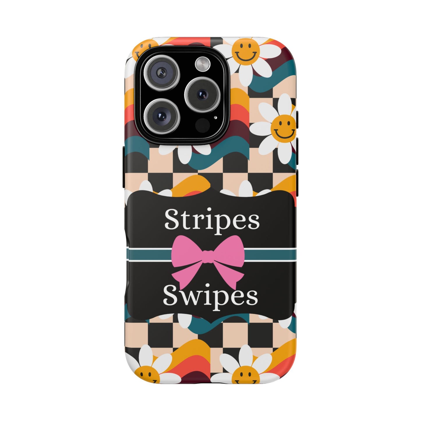 Phone Case iPhone 16/15/14 - Smiley Faces Stripes & Swipes Tough Case