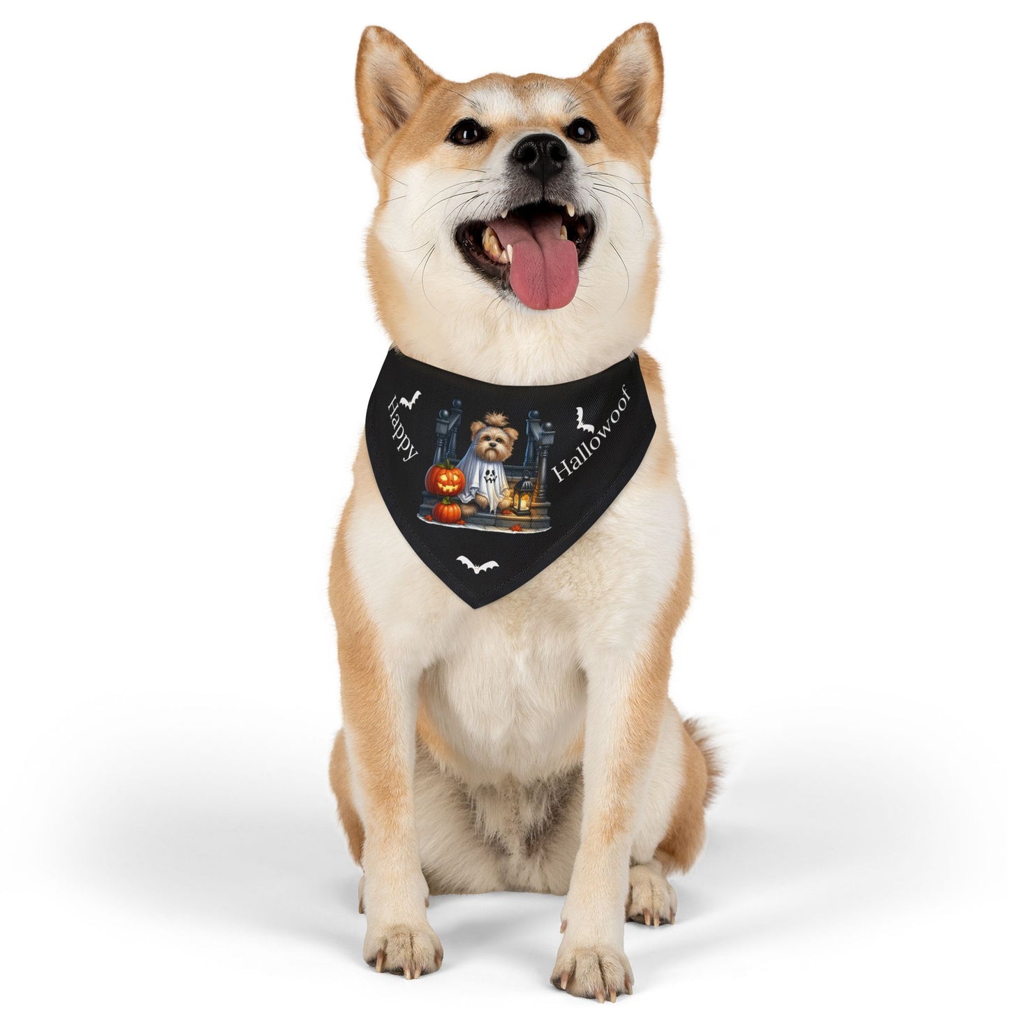 Happy "Hallowoof" - MEDIUM Pet Bandana Collar BLACK 07