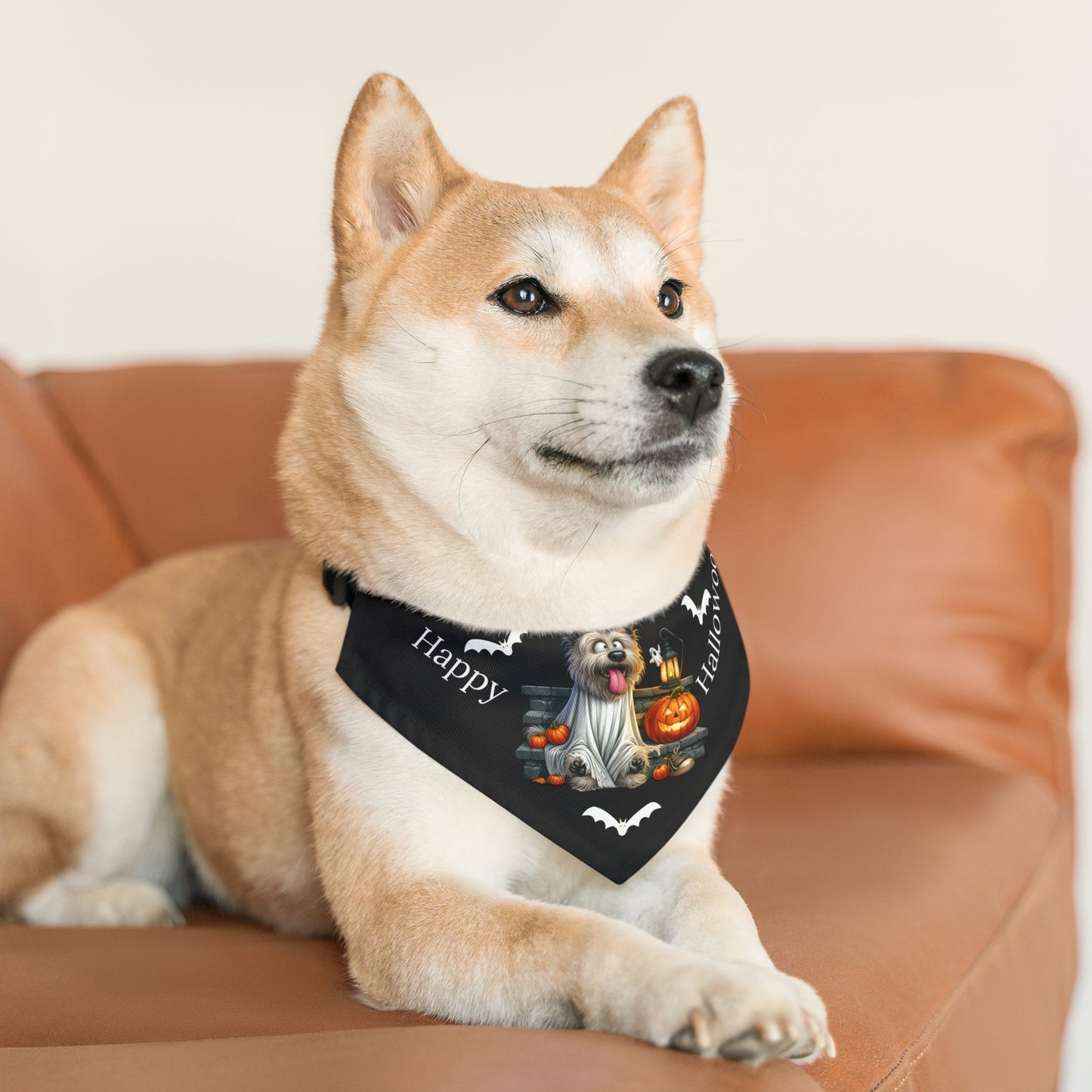 Happy "Hallowoof" - MEDIUM Pet Bandana Collar BLACK 02