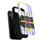 Phone Case iPhone 16/15/14 - Blue/White Yellow Stripes & Swipes Tough Case