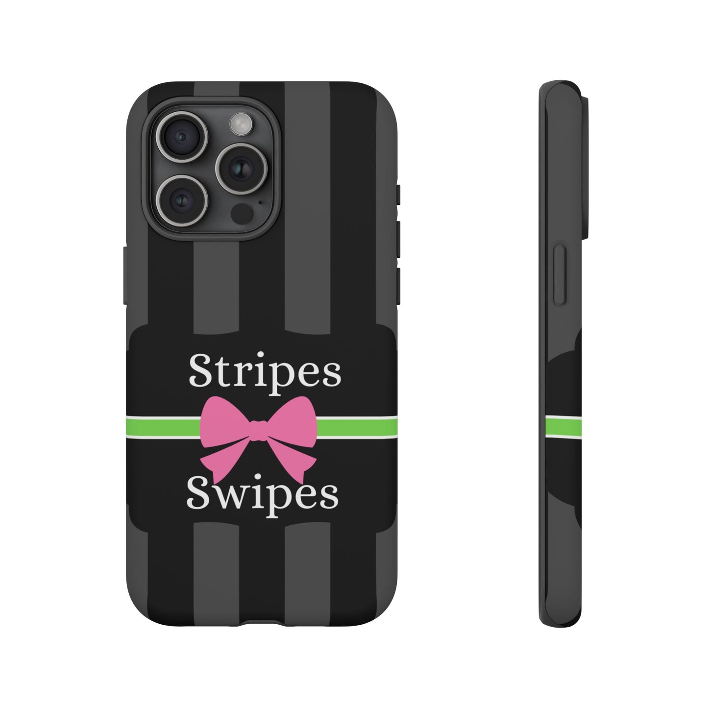 Phone Case iPhone 16/15/14 - Black/Gray/Pink Stripes & Swipes Tough Case