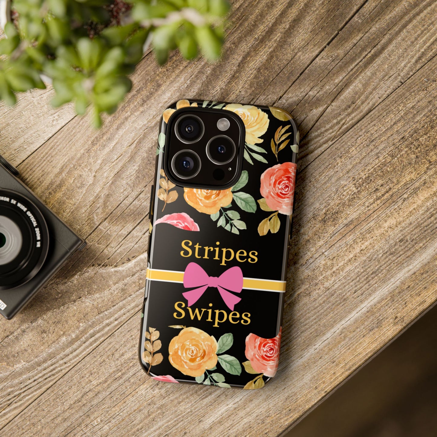 Phone Case iPhone 16/15/14 - Flowers Stripes & Swipes Tough Case