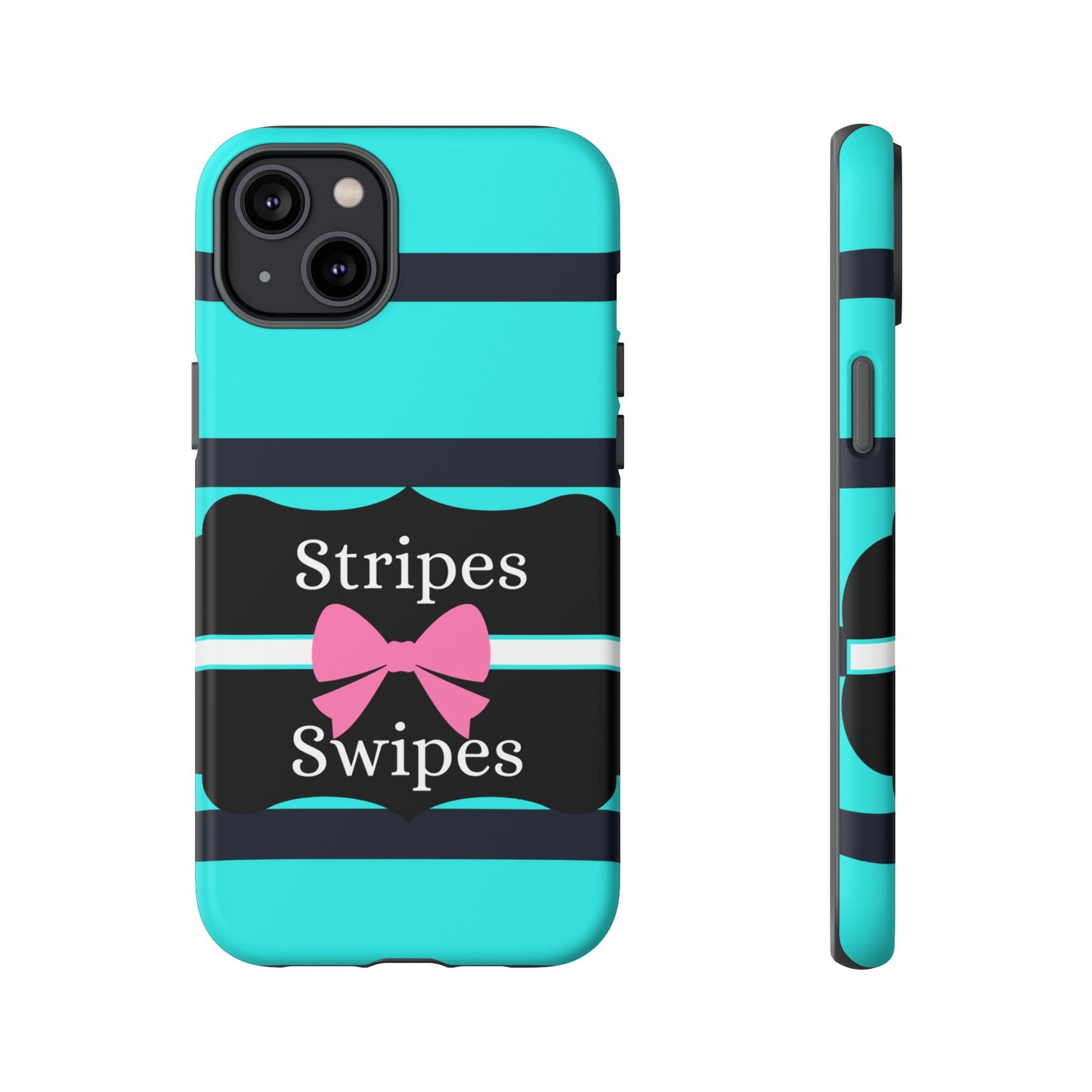 Phone Case iPhone 16/15/14 - Blue/Black Stripes & Swipes Tough Case