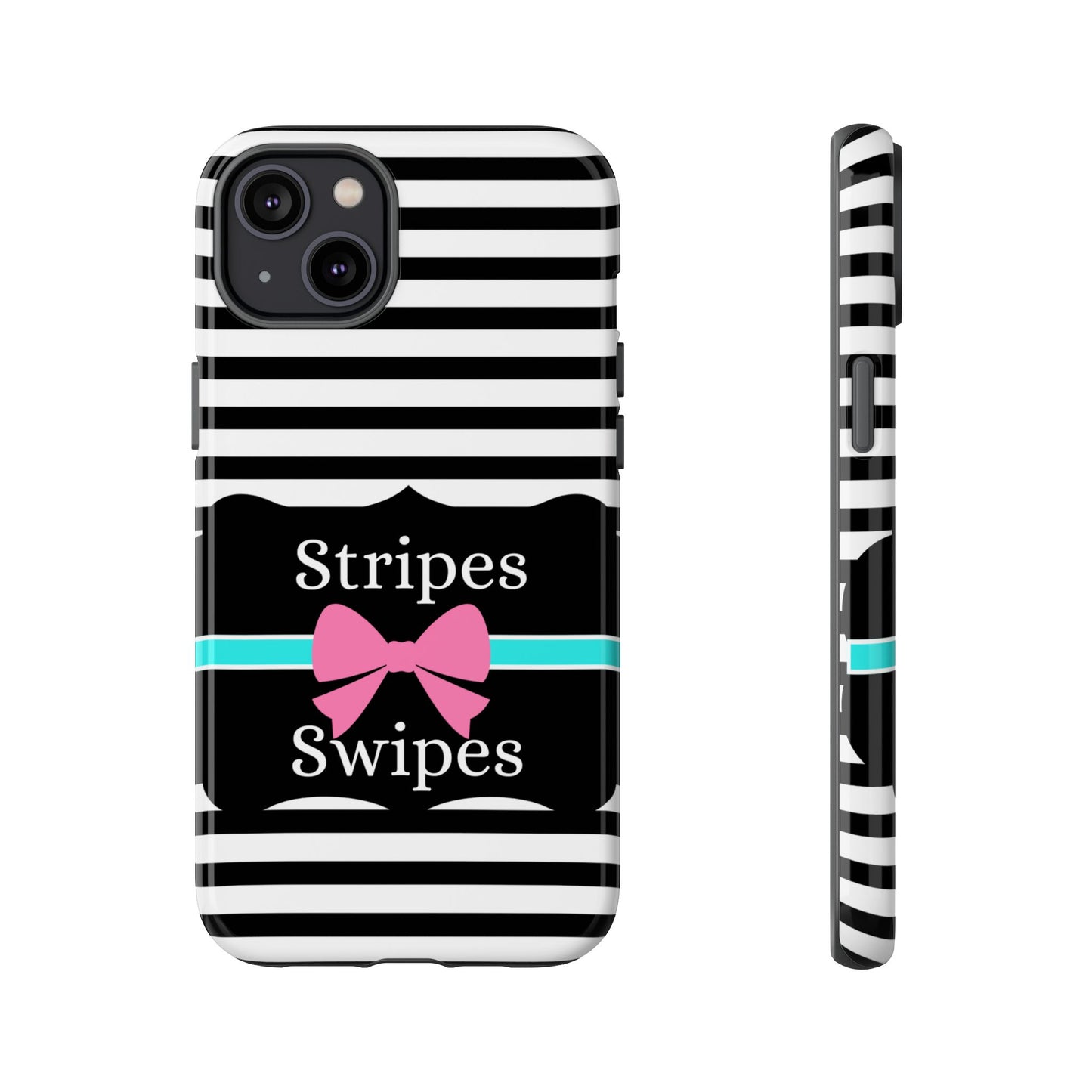 Phone Case iPhone 16/15/14 - Black/White/Blue Stripes & Swipes Tough Case