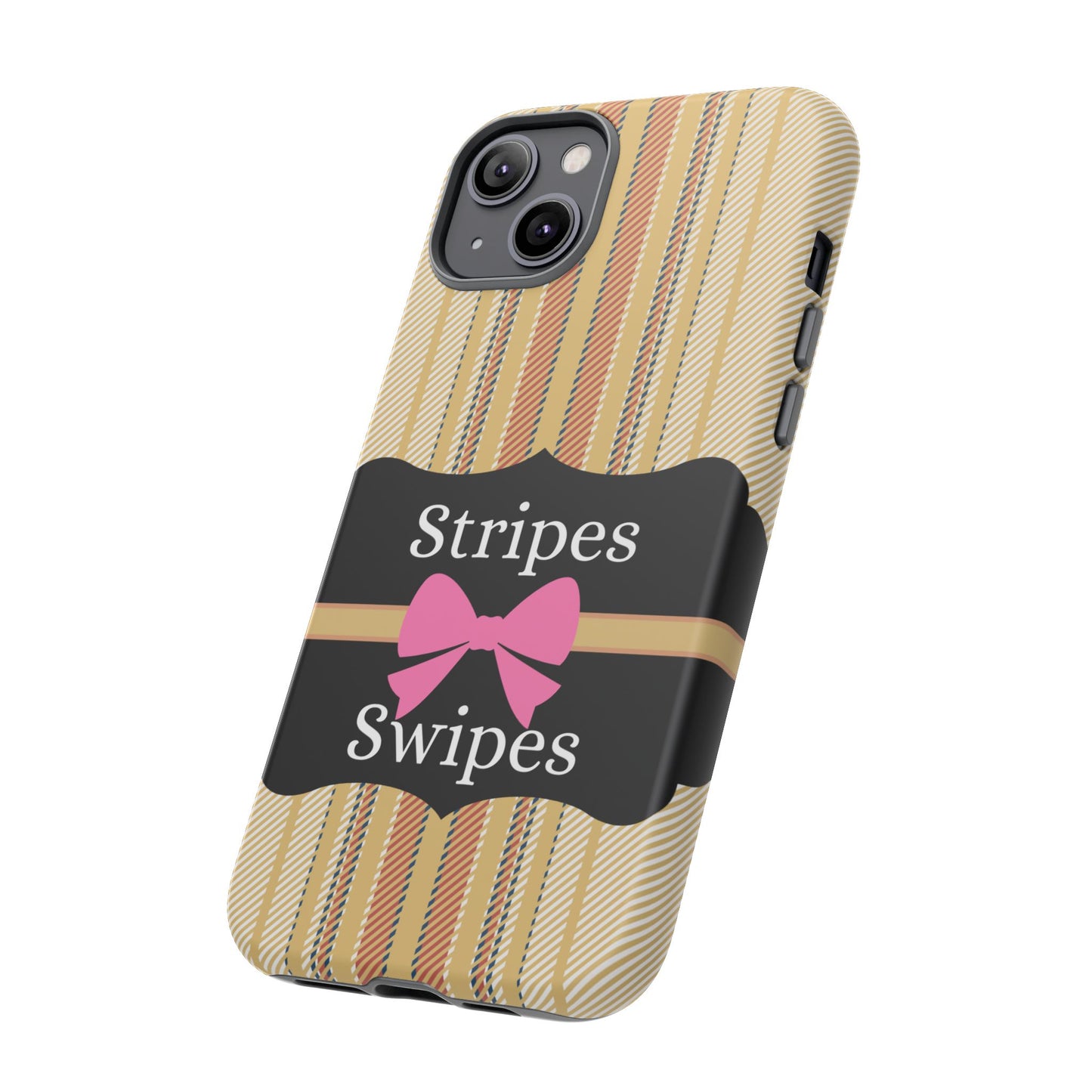 Phone Case iPhone 16/15/14 - Beige/Micro Stripes & Swipes Tough Case