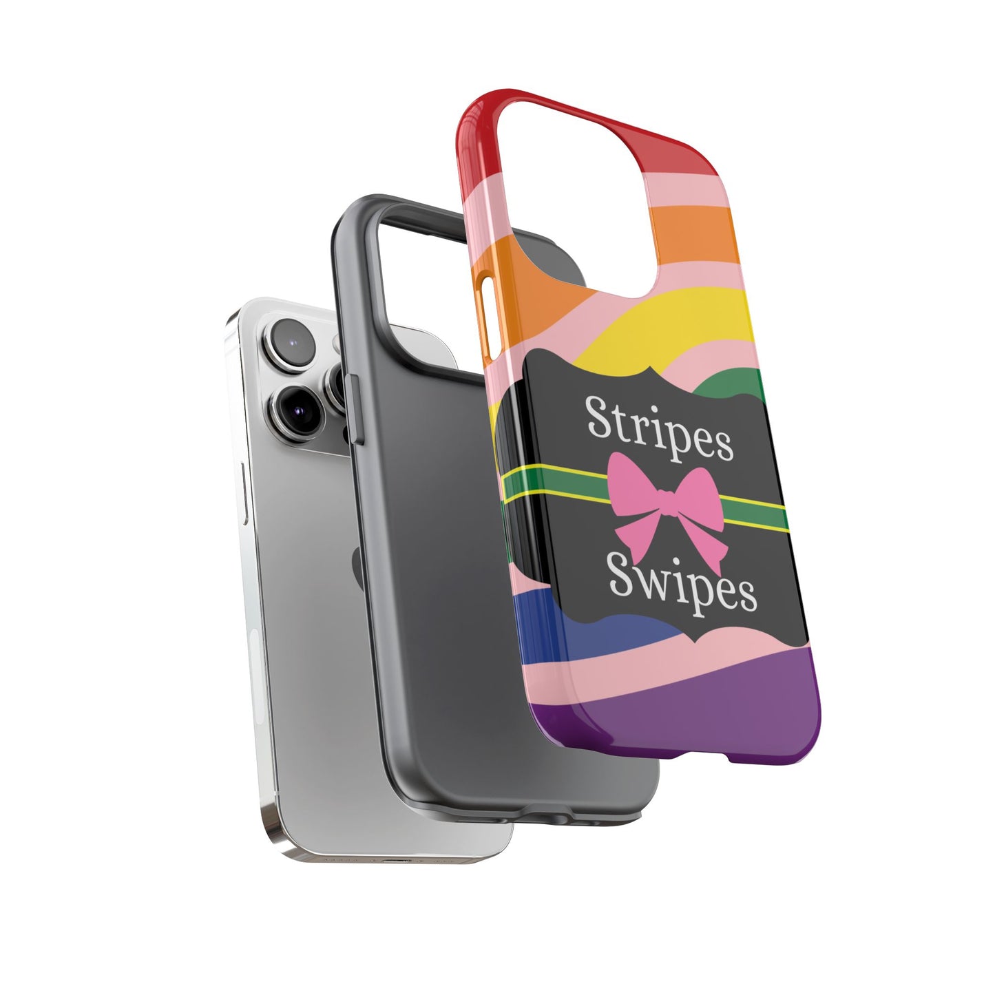 Phone Case iPhone 16/15/14 - Wavy Vivid/Pink Stripes & Swipes Tough Case