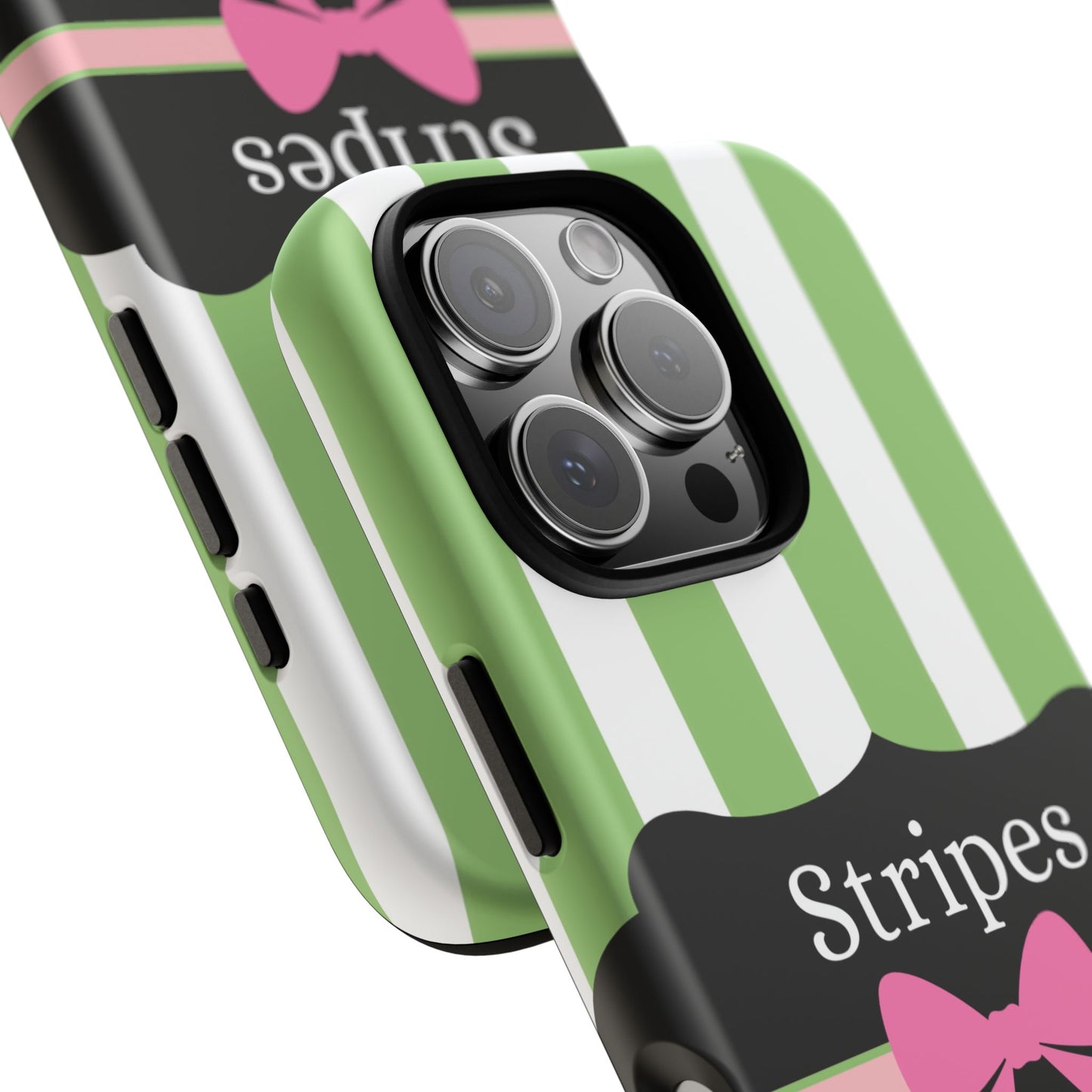 Phone Case iPhone 16/15/14 - Green/White Stripes & Swipes Tough Case