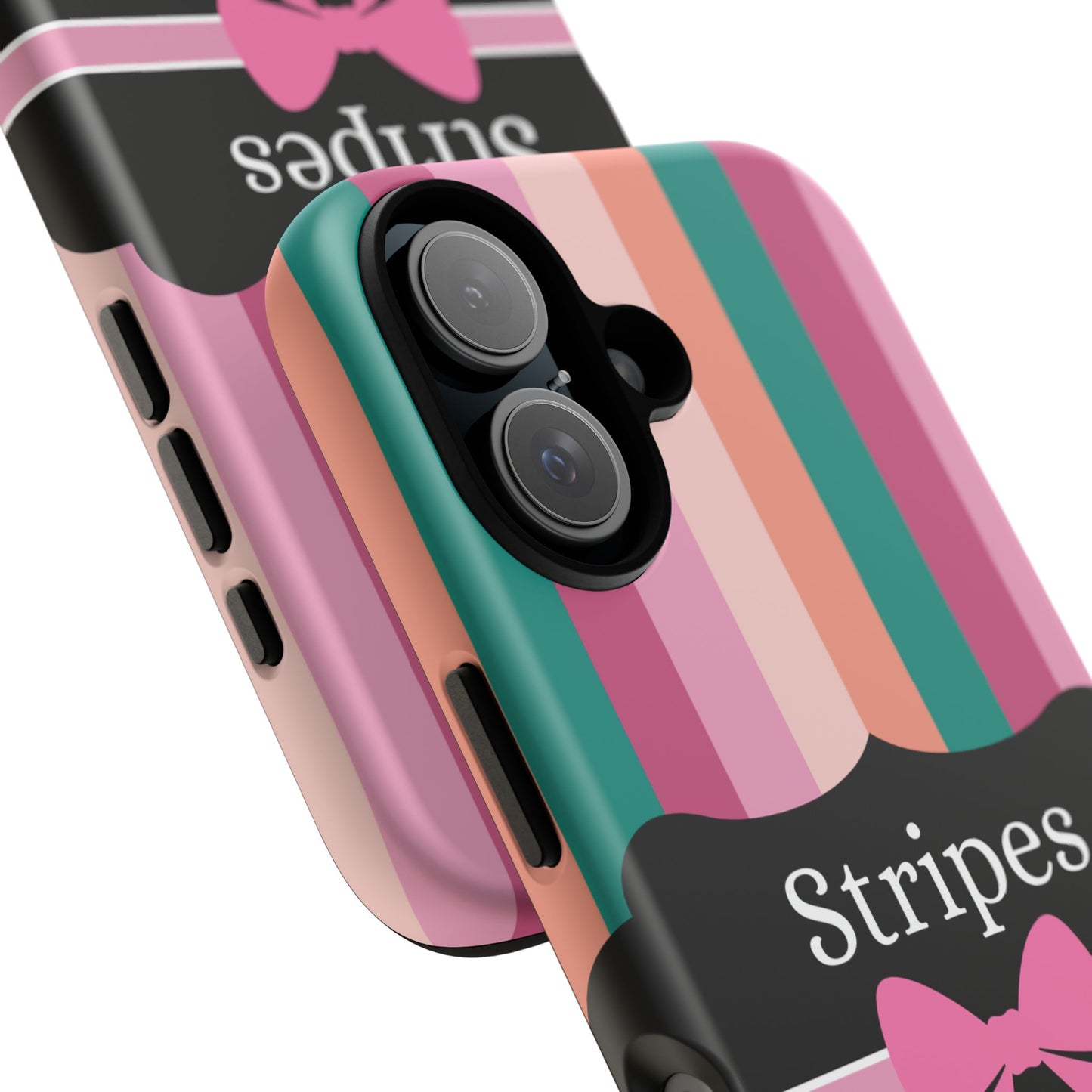 Phone Case iPhone 16/15/14 - Green/Pink/Peach Stripes & Swipes Tough Case