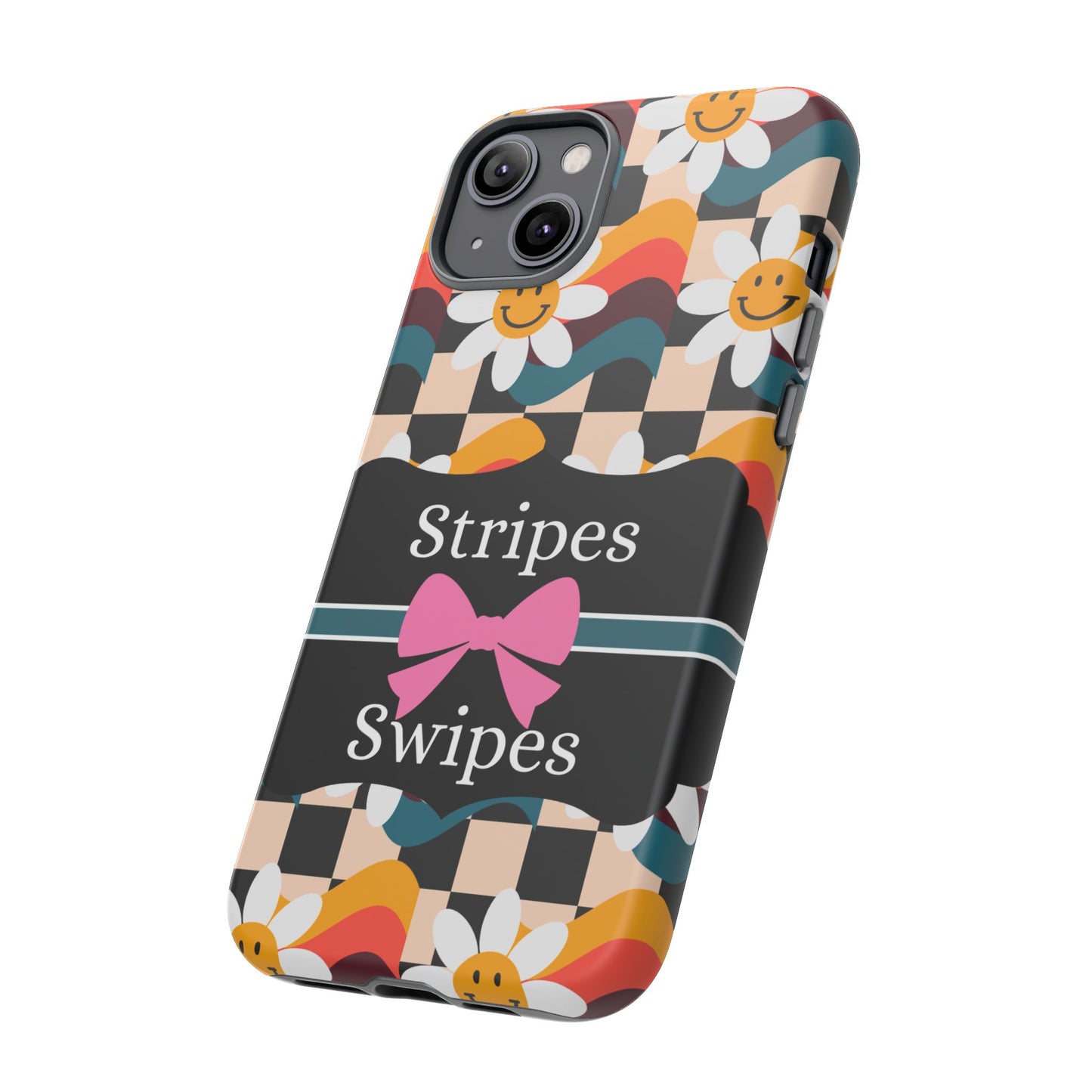 Phone Case iPhone 16/15/14 - Smiley Faces Stripes & Swipes Tough Case