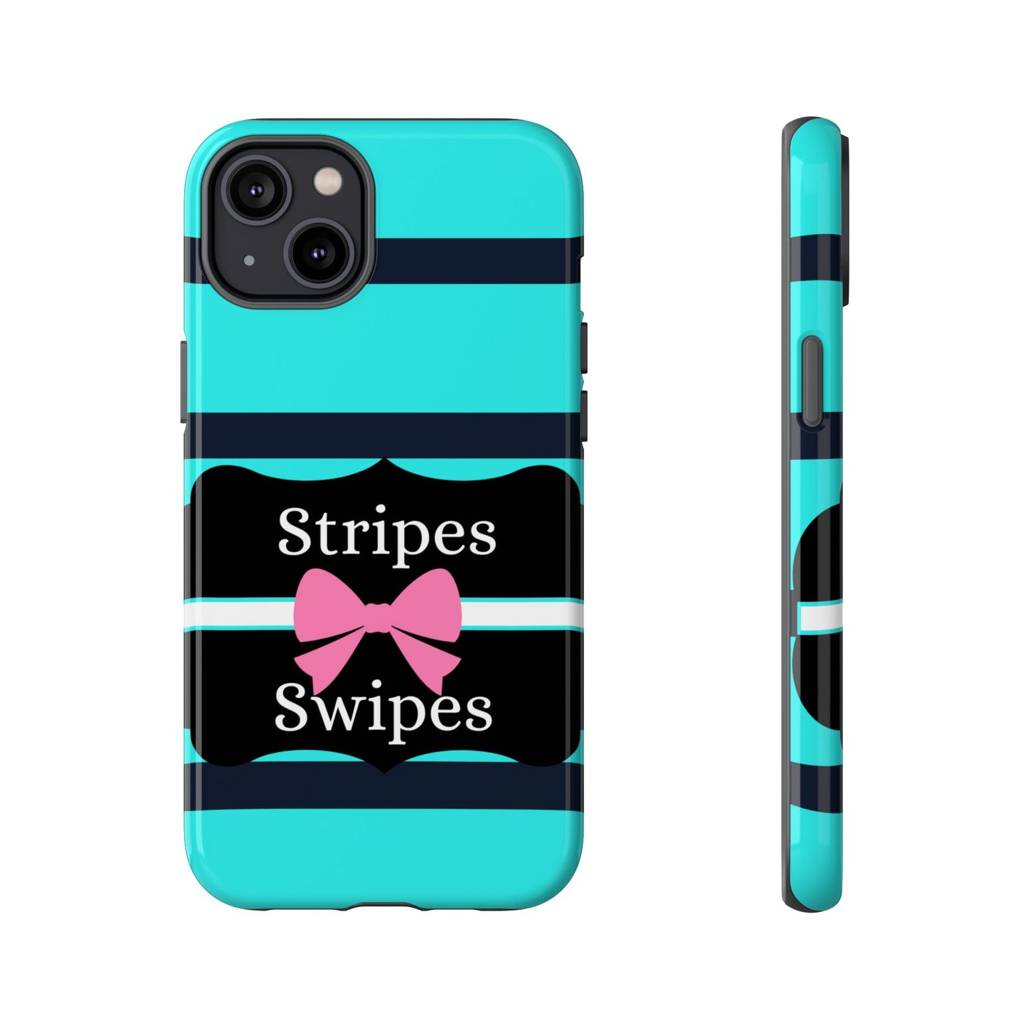 Phone Case iPhone 16/15/14 - Blue/Black Stripes & Swipes Tough Case