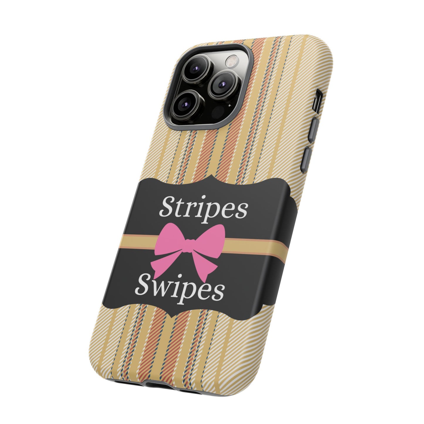 Phone Case iPhone 16/15/14 - Beige/Micro Stripes & Swipes Tough Case