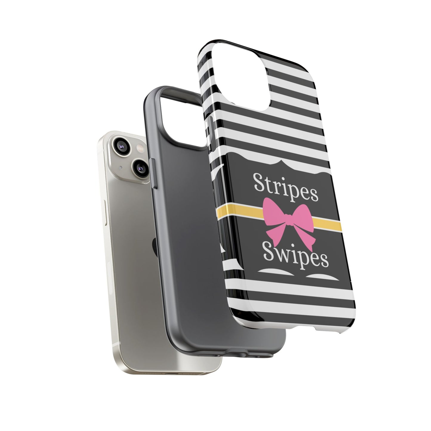 Phone Case iPhone 16/15/14 - Black/White/Yellow Stripes & Swipes Tough Case