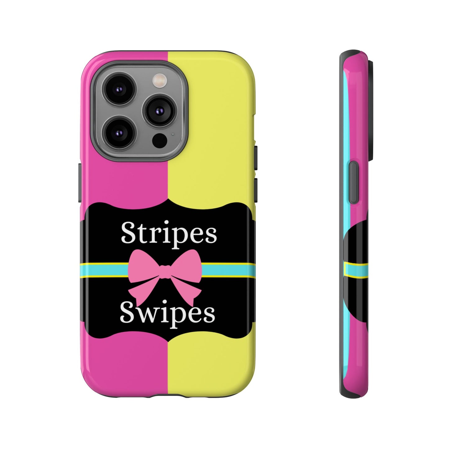 Phone Case iPhone 16/15/14 - Pink/Yellow Stripes & Swipes Tough Case