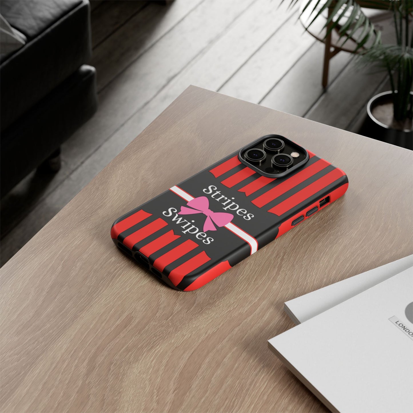 Phone Case iPhone 16/15/14 - Red/Black/White Stripes & Swipes Tough Case