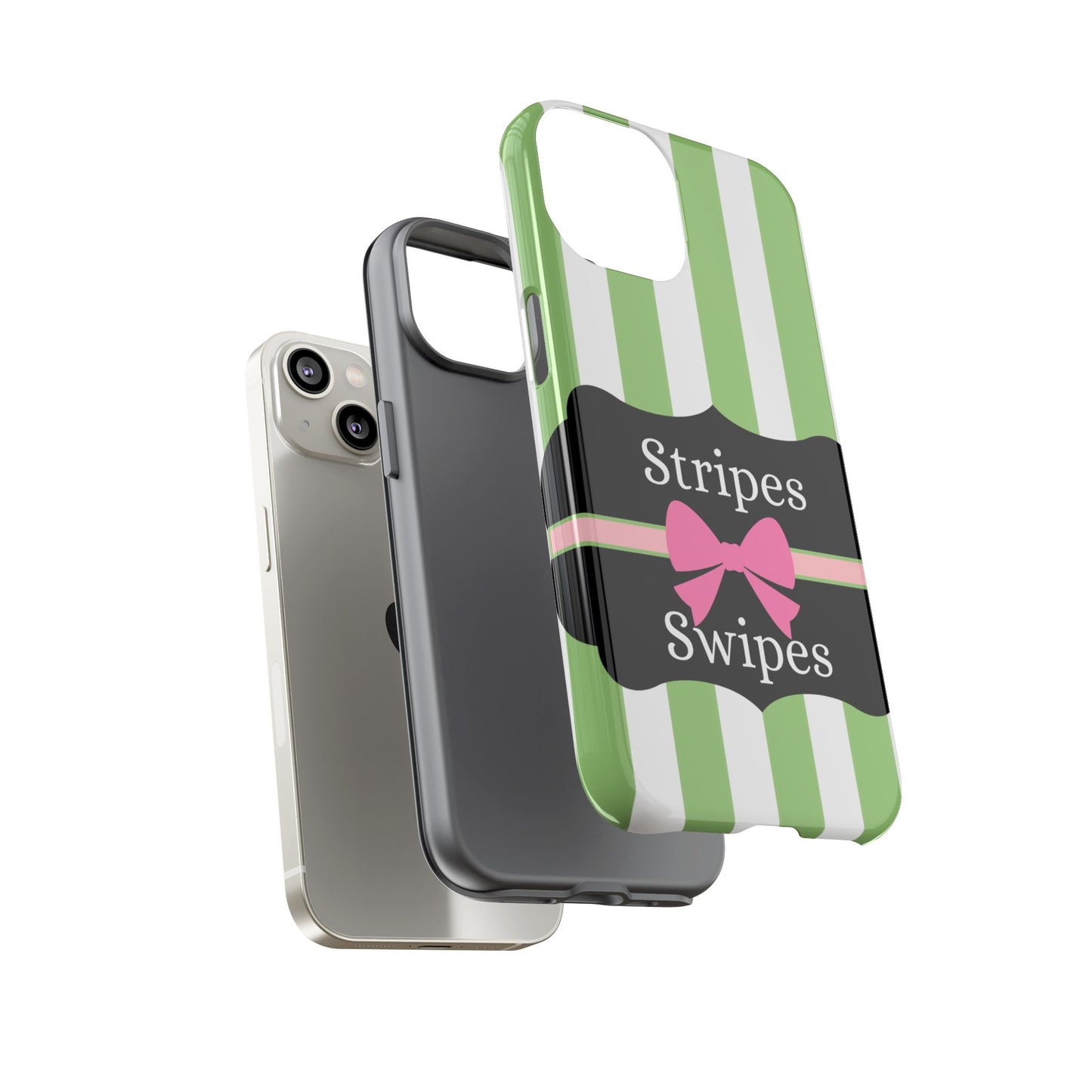 Phone Case iPhone 16/15/14 - Green/White Stripes & Swipes Tough Case