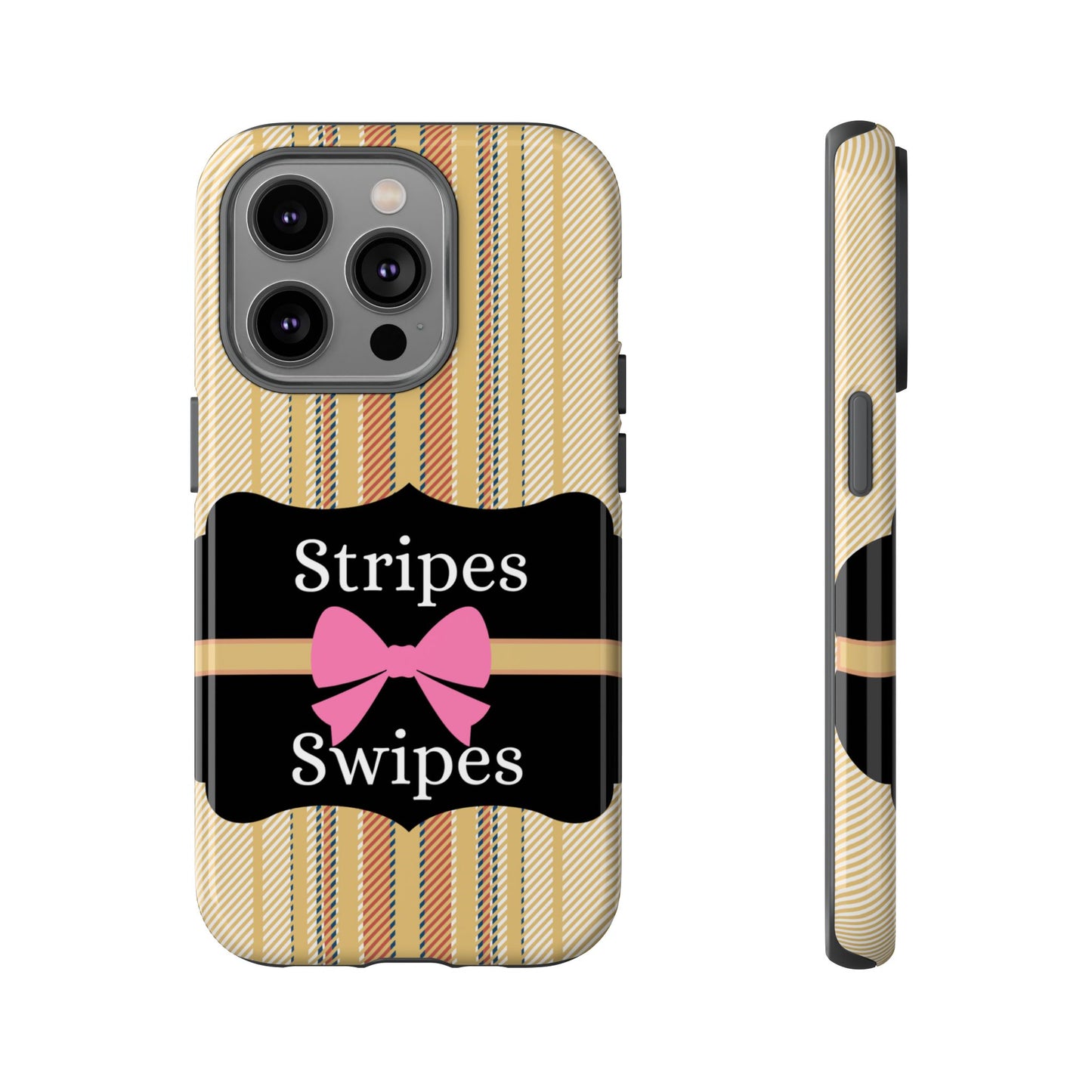 Phone Case iPhone 16/15/14 - Beige/Micro Stripes & Swipes Tough Case