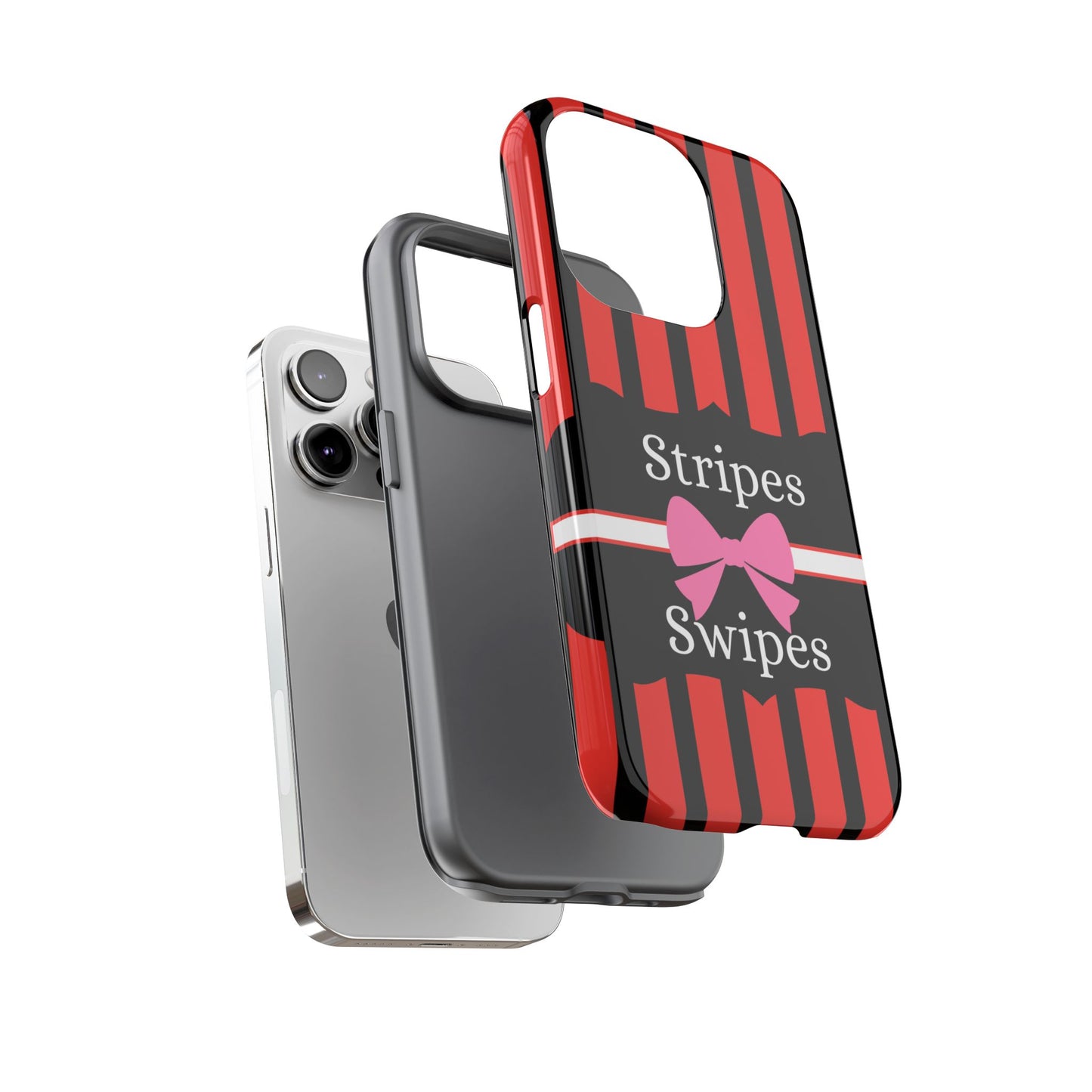 Phone Case iPhone 16/15/14 - Red/Black/White Stripes & Swipes Tough Case