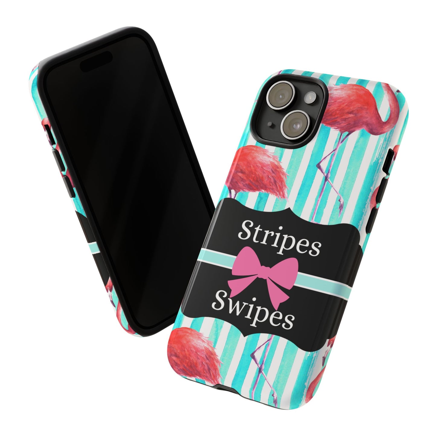 Phone Case iPhone 16/15/14 - Flamingo Stripes & Swipes Tough Case