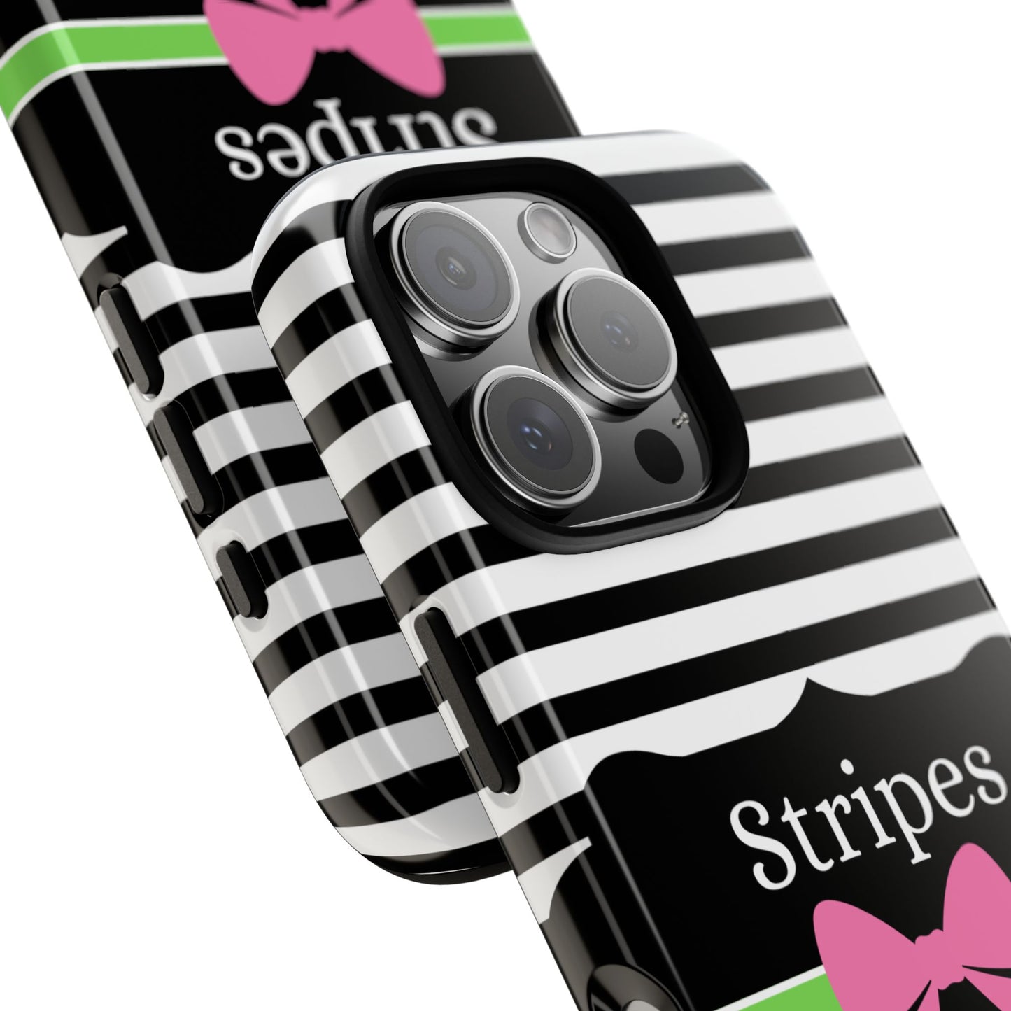 Phone Case iPhone 16/15/14 - Black/White/Green Stripes & Swipes Tough Case