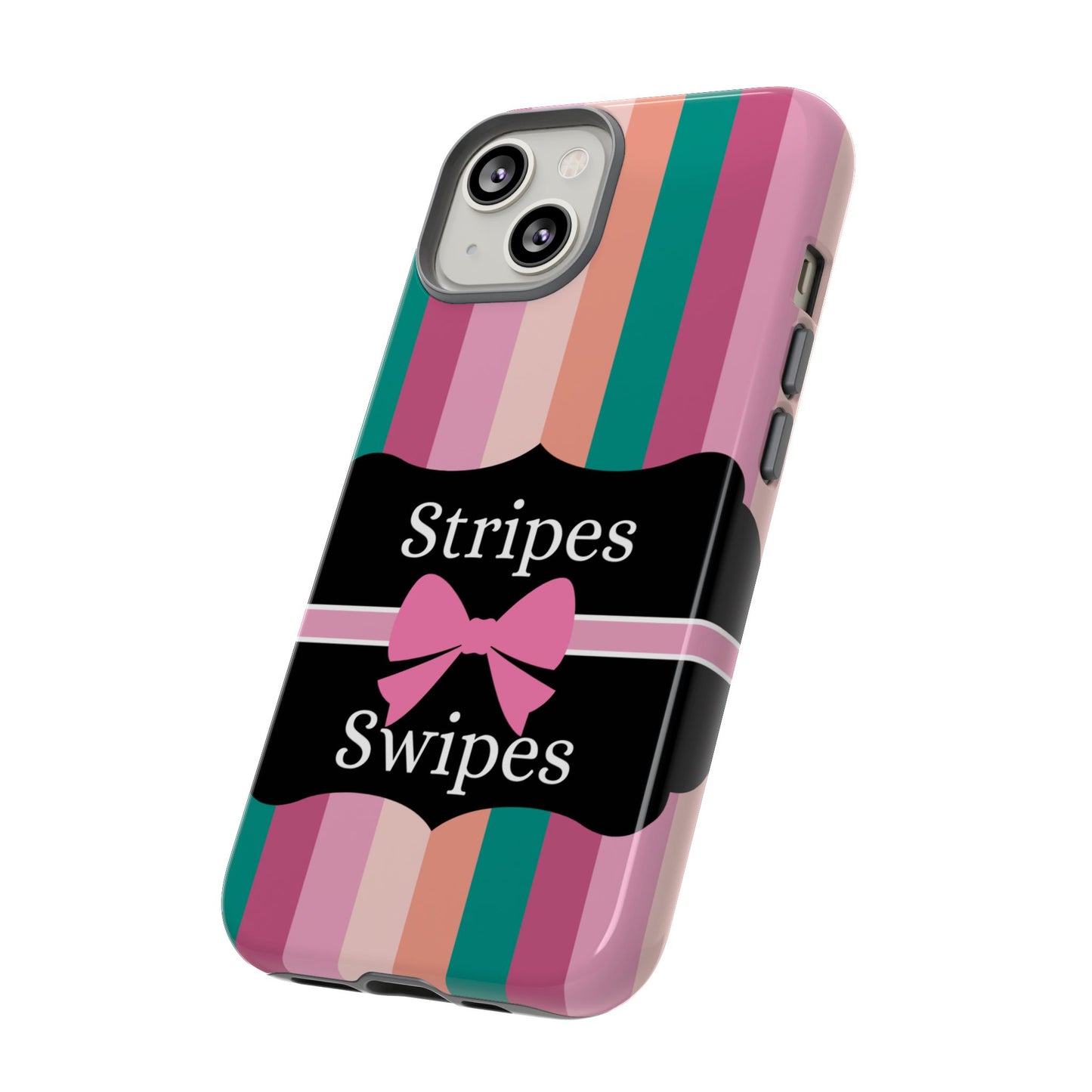 Phone Case iPhone 16/15/14 - Green/Pink/Peach Stripes & Swipes Tough Case