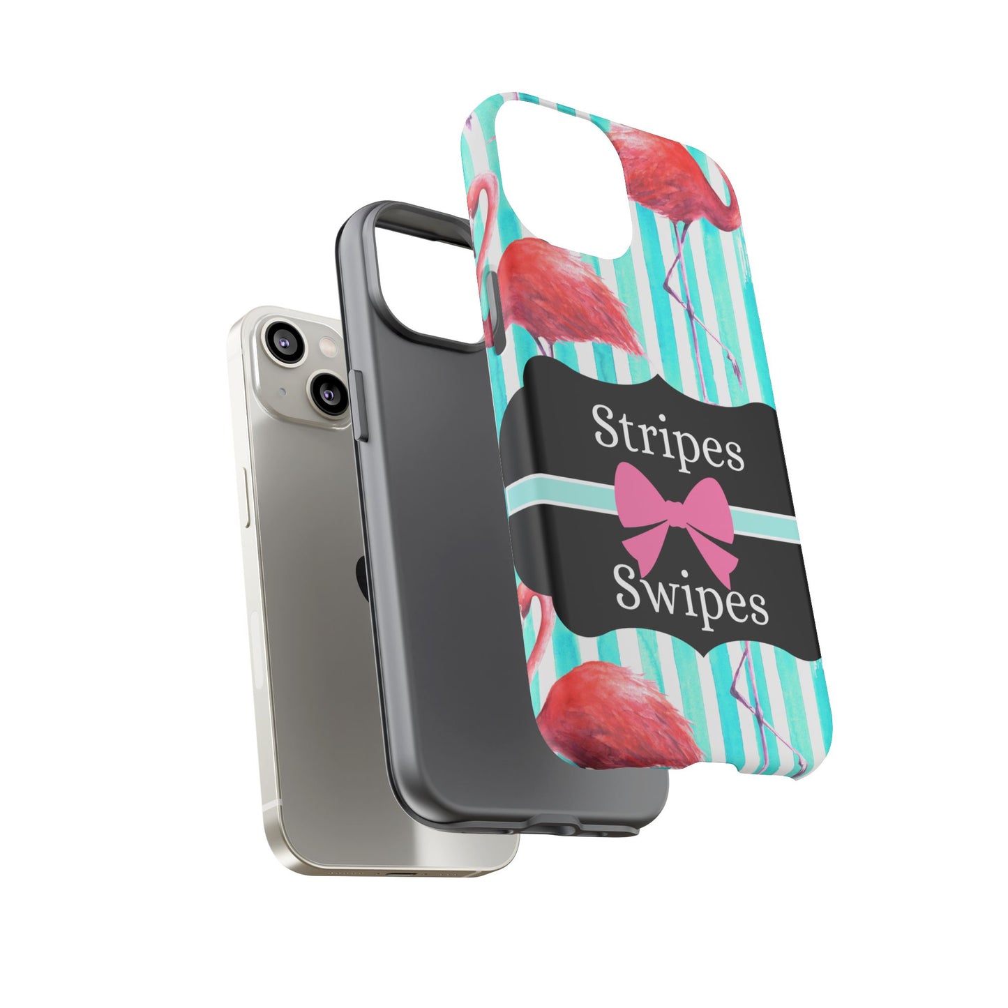 Phone Case iPhone 16/15/14 - Flamingo Stripes & Swipes Tough Case