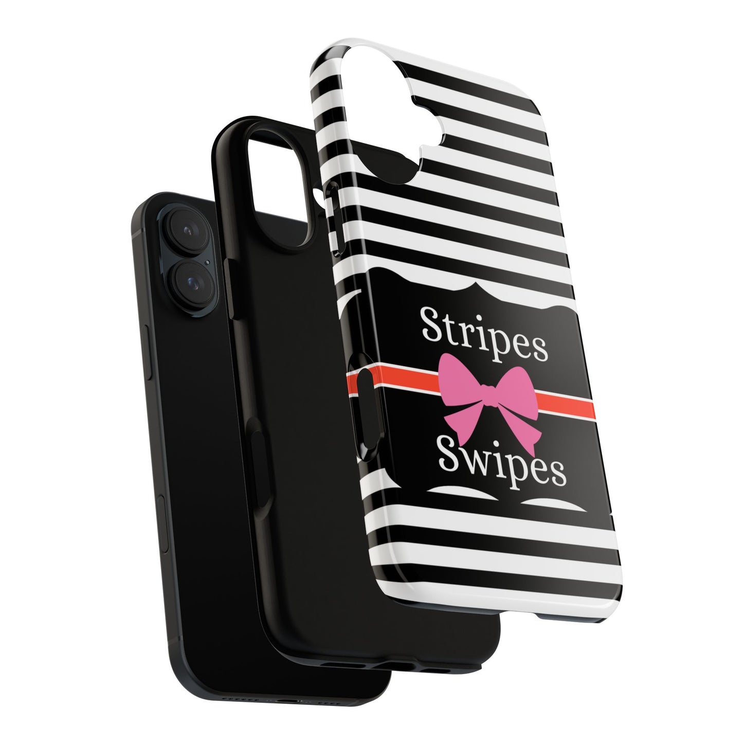 Phone Case iPhone 16/15/14 -Black/White/Red Stripes & Swipes Tough Case