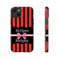 Phone Case iPhone 16/15/14 - Red/Black/White Stripes & Swipes Tough Case