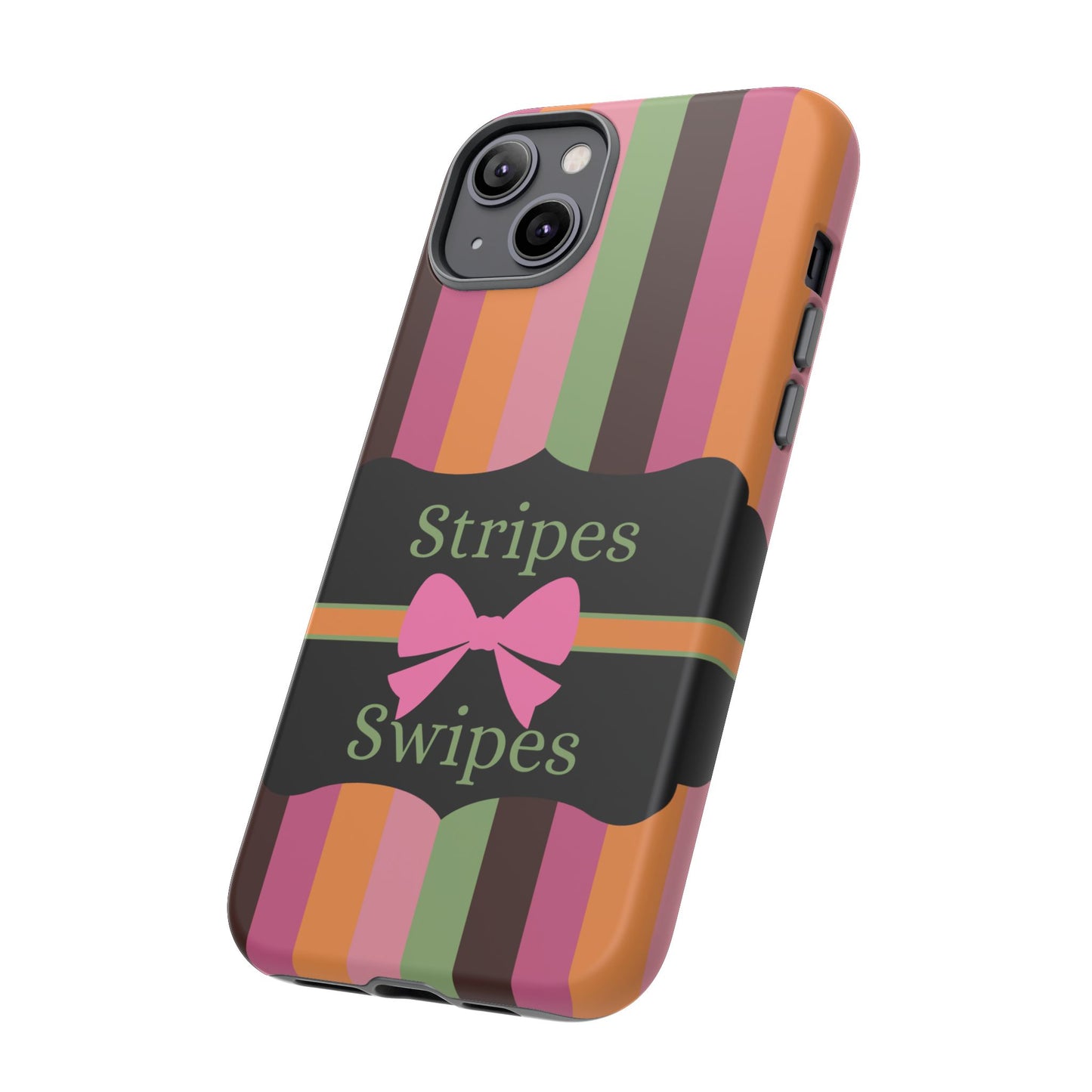 Phone Case iPhone 16/15/14 - Brown/Green Stripes & Swipes Tough Case