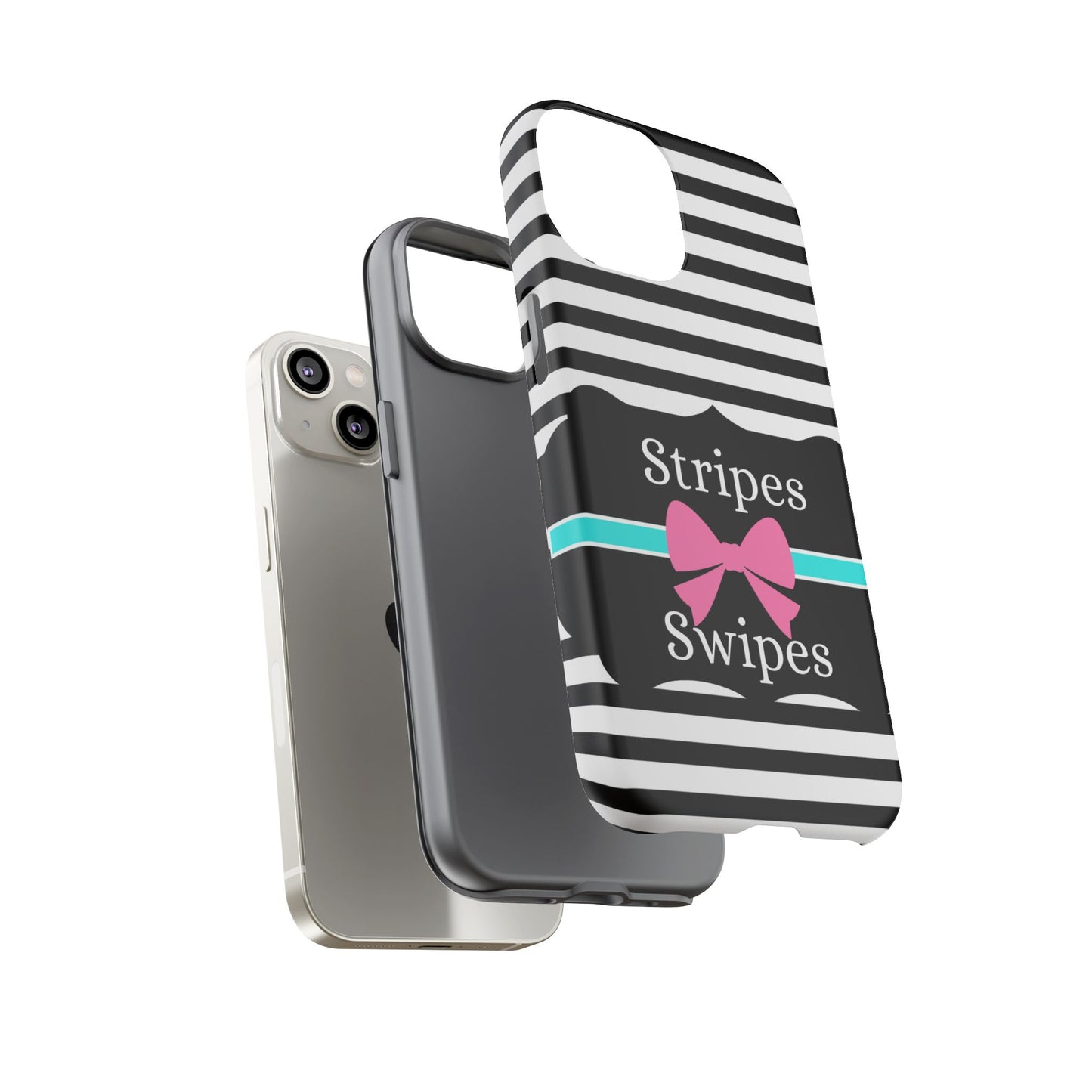 Phone Case iPhone 16/15/14 - Black/White/Blue Stripes & Swipes Tough Case